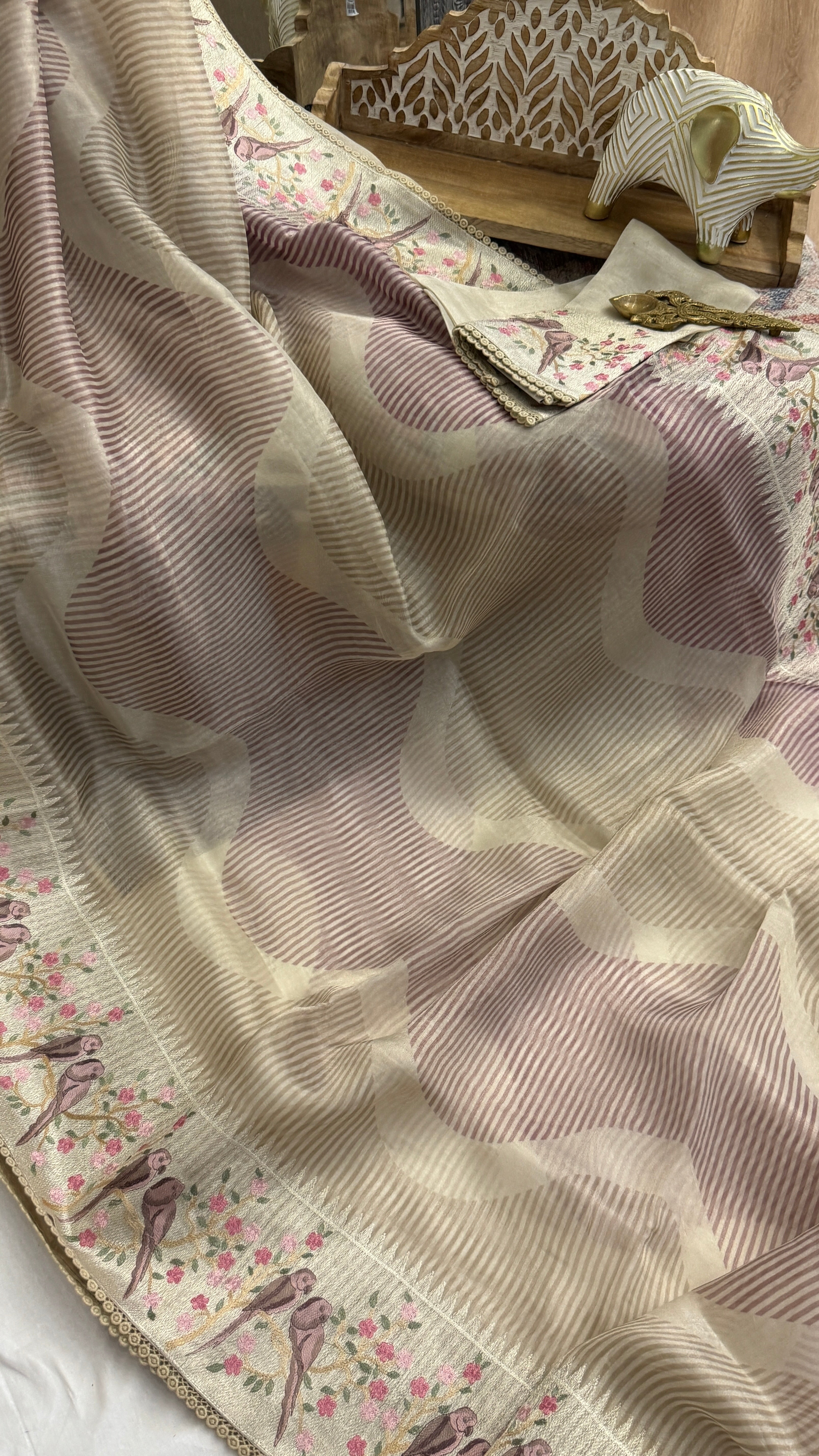 Tissue Silk Saree with paithani woven borders and pallu