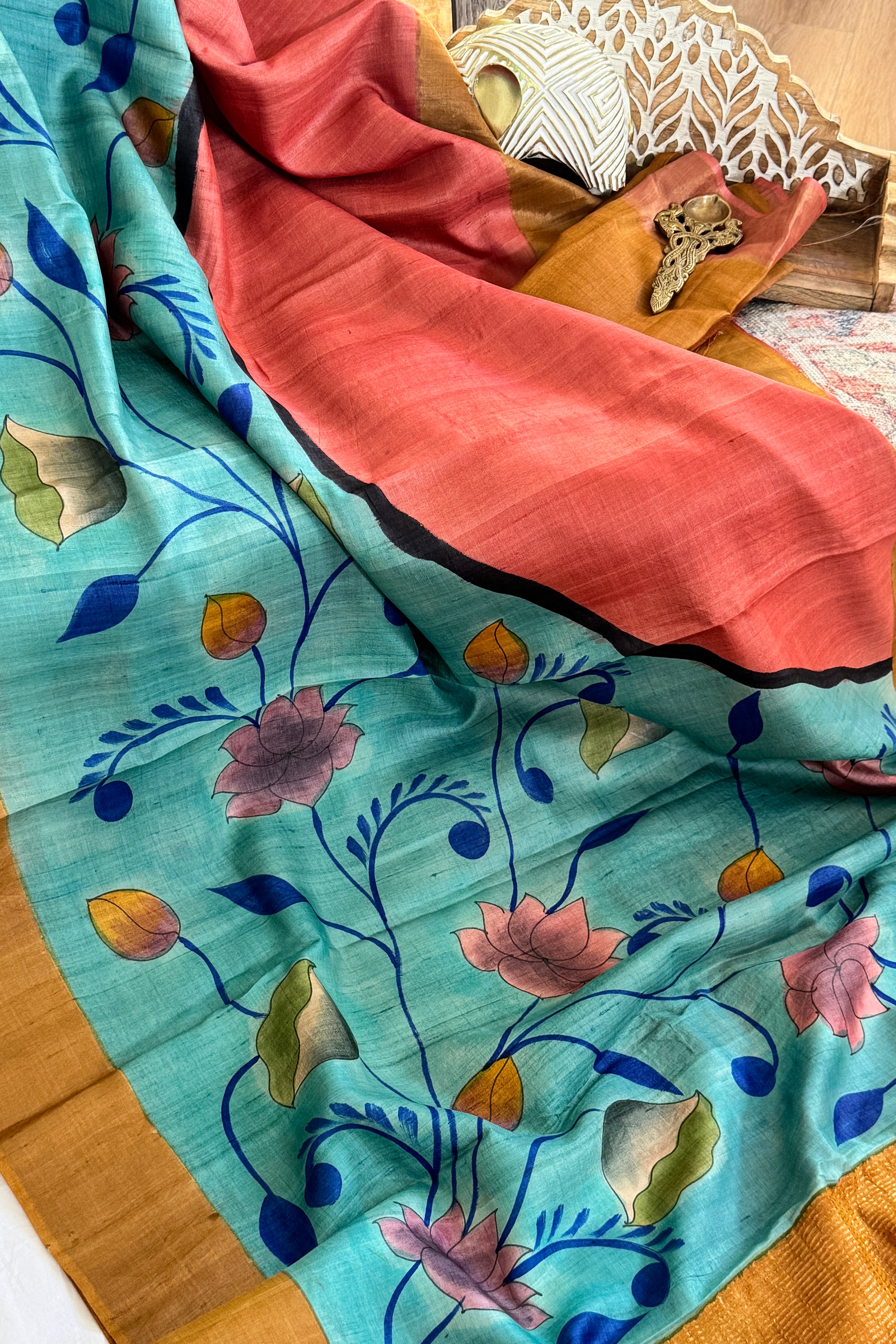 Bishnupuri Tussar Silk Painted Saree