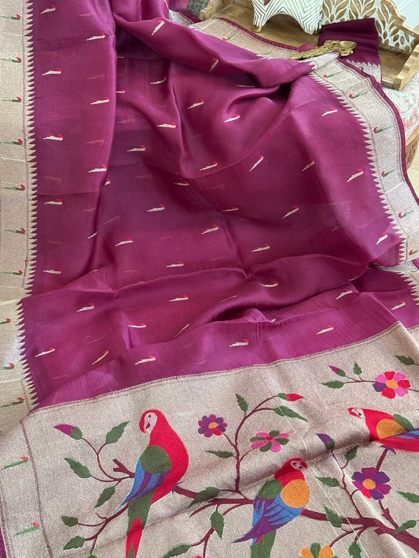 Organza with Paithani Muniya border and pallu