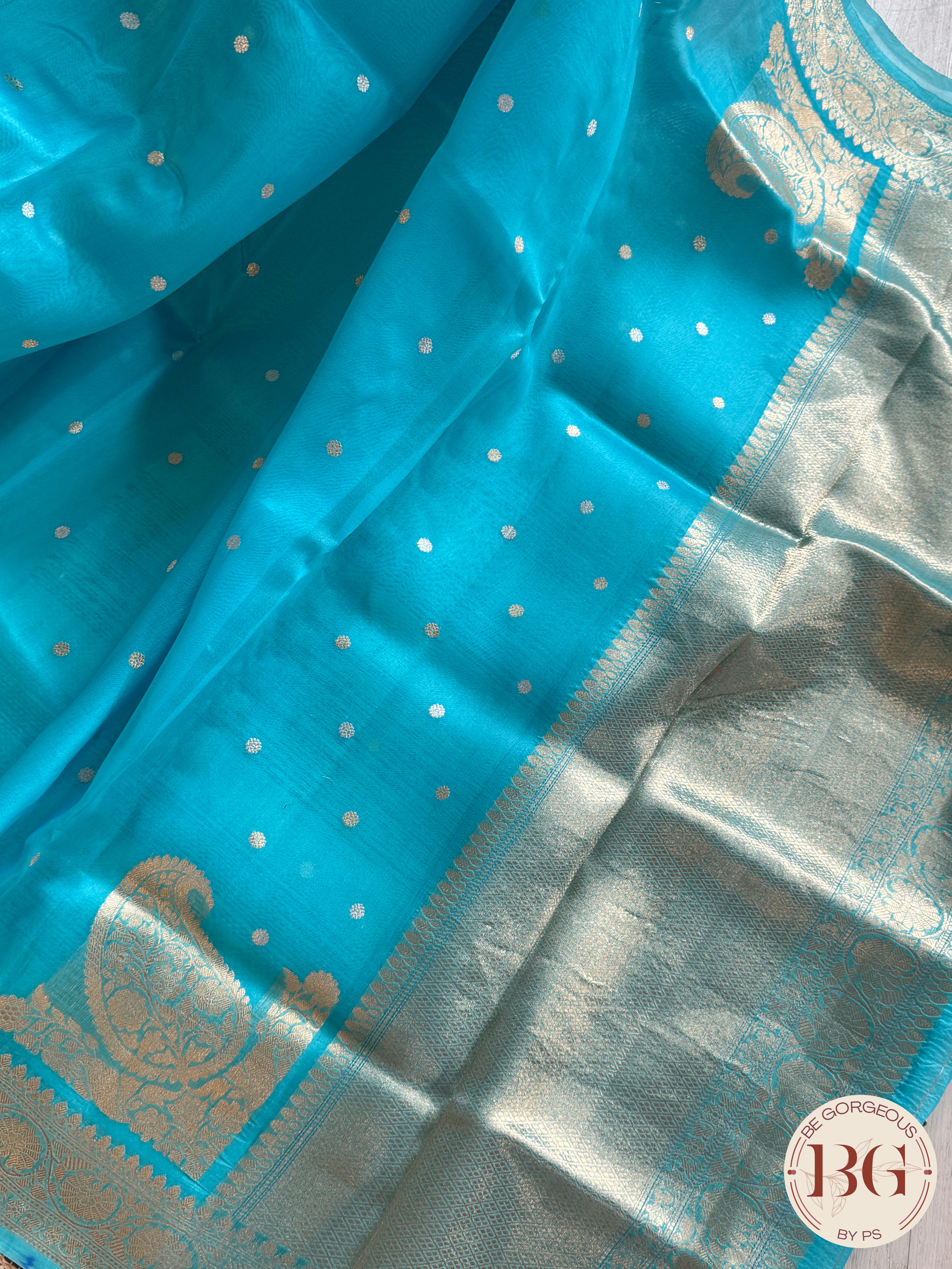 Banarasi Handloom Kora Organza Silk Saree - Silk mark certfied - Blue