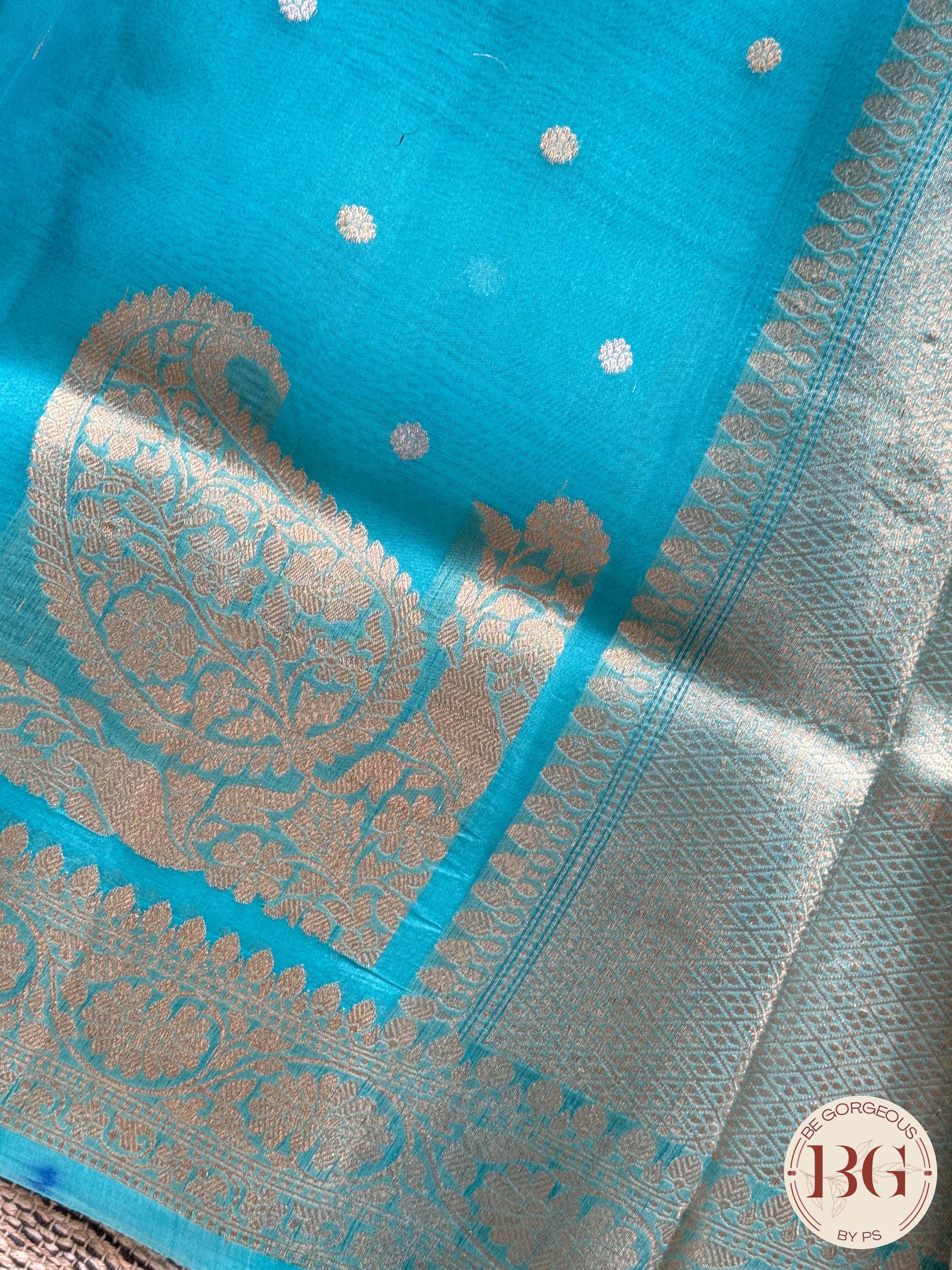 Banarasi Handloom Kora Organza Silk Saree - Silk mark certfied - Blue