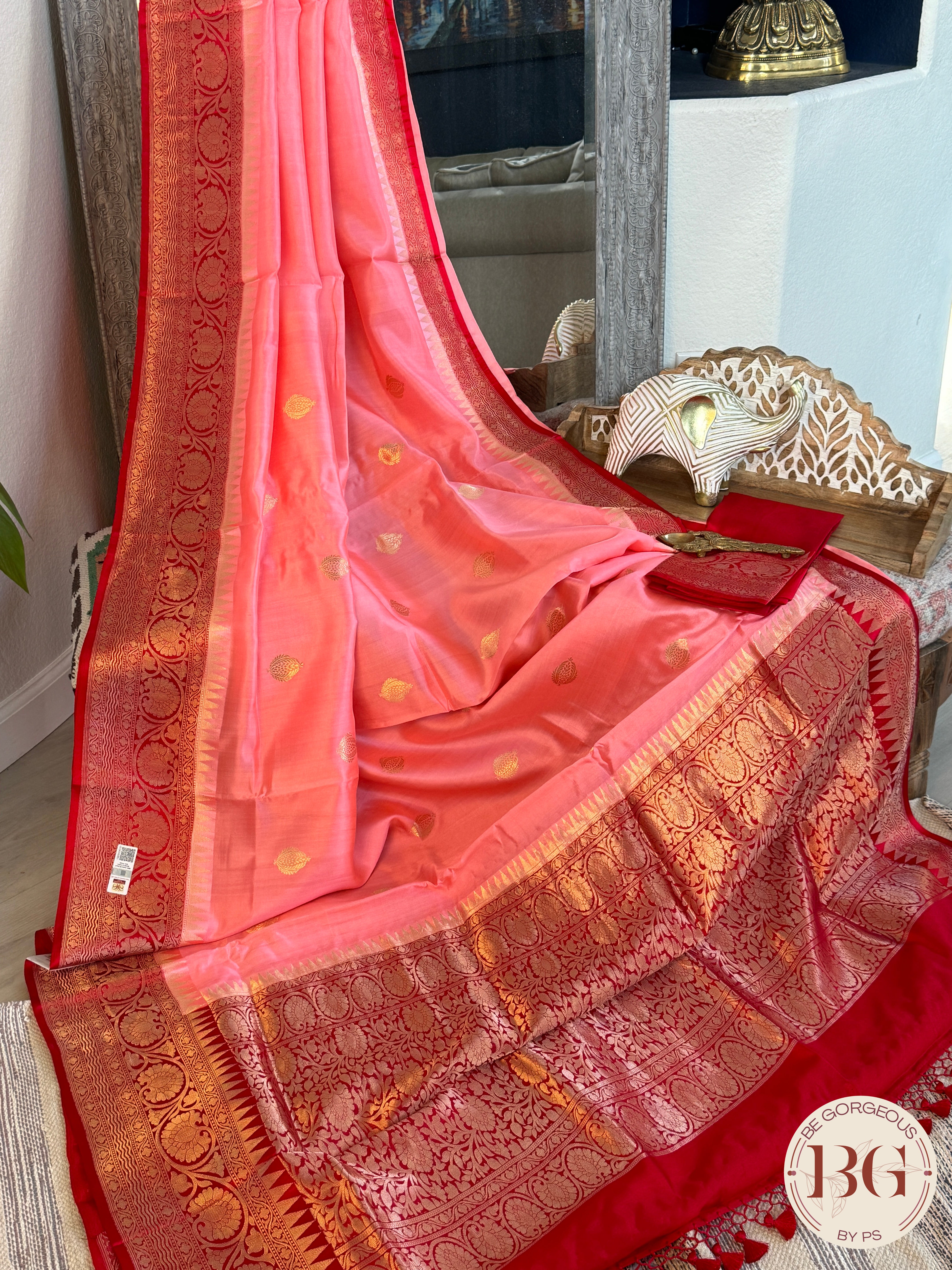 Banarasi silk raw mango katan silk saree silk mark certfied - Pink