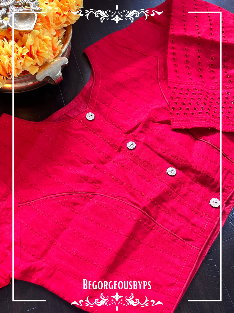 Hakoba Cotton Sleeves blouse color - red