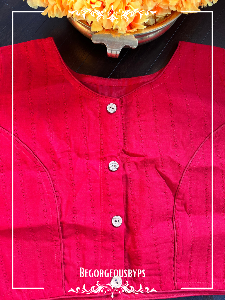 Hakoba Cotton Sleeves blouse color - red