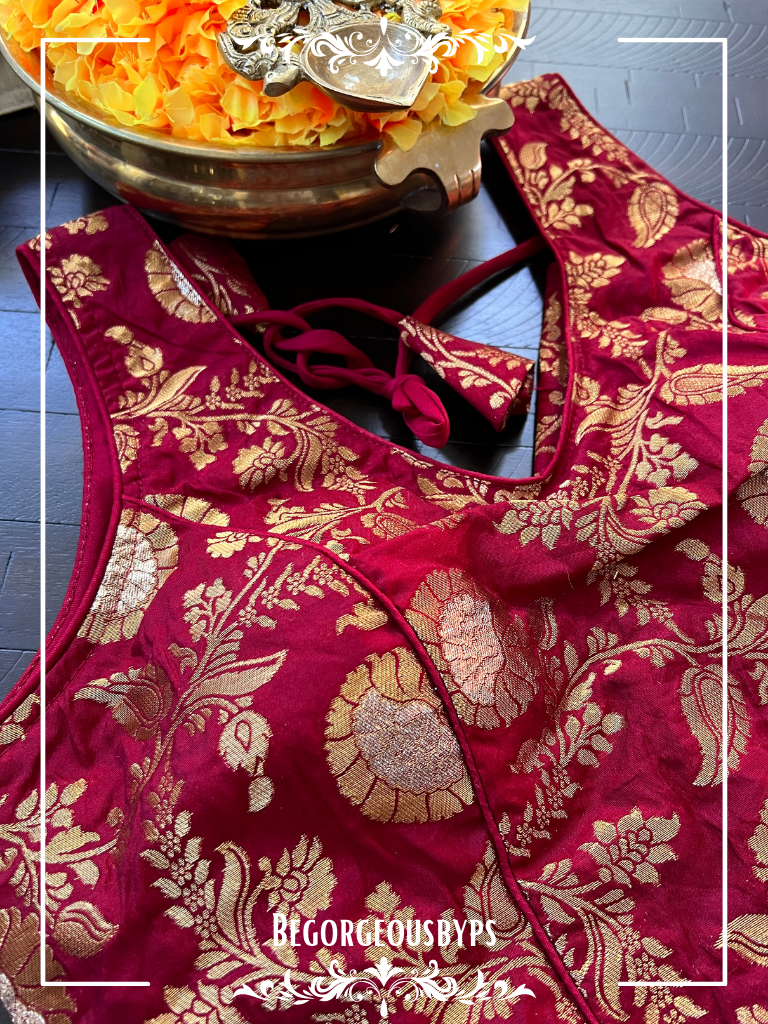 Banarasi Sleeveless blouse color - maroon