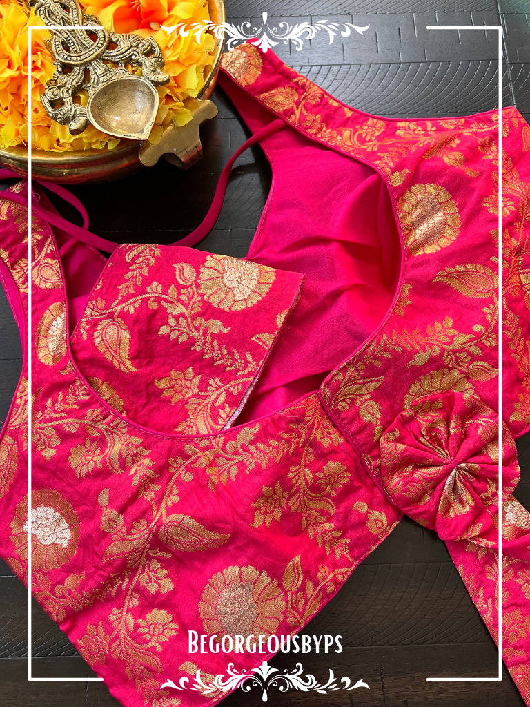 Banarasi Sleeveless blouse color - hot pink