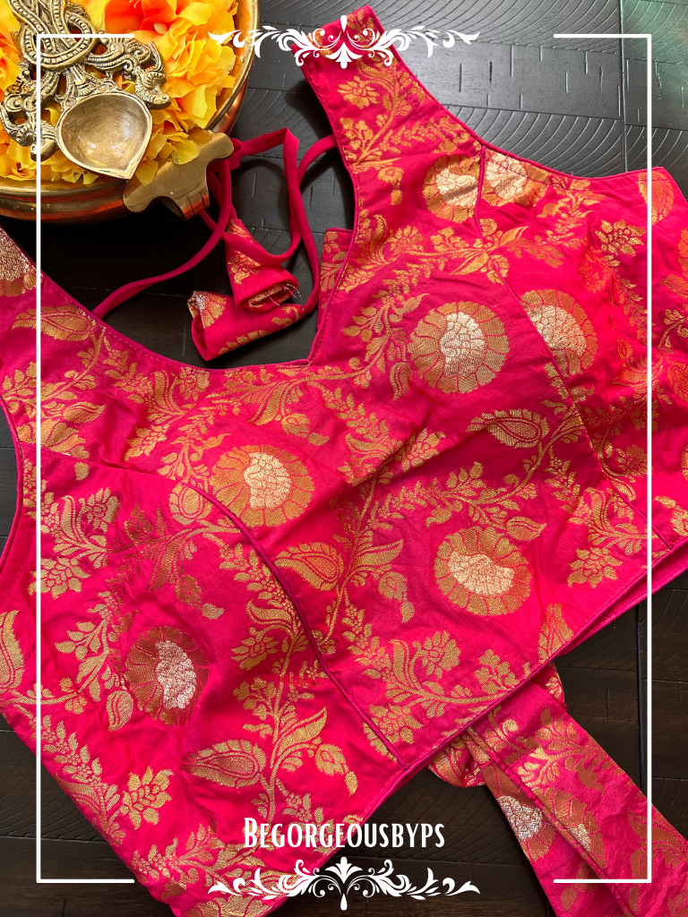 Banarasi Sleeveless blouse color - hot pink