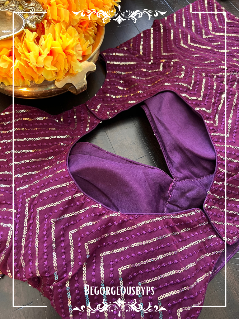 Zigzag Sequence Sleeves blouse color - purple