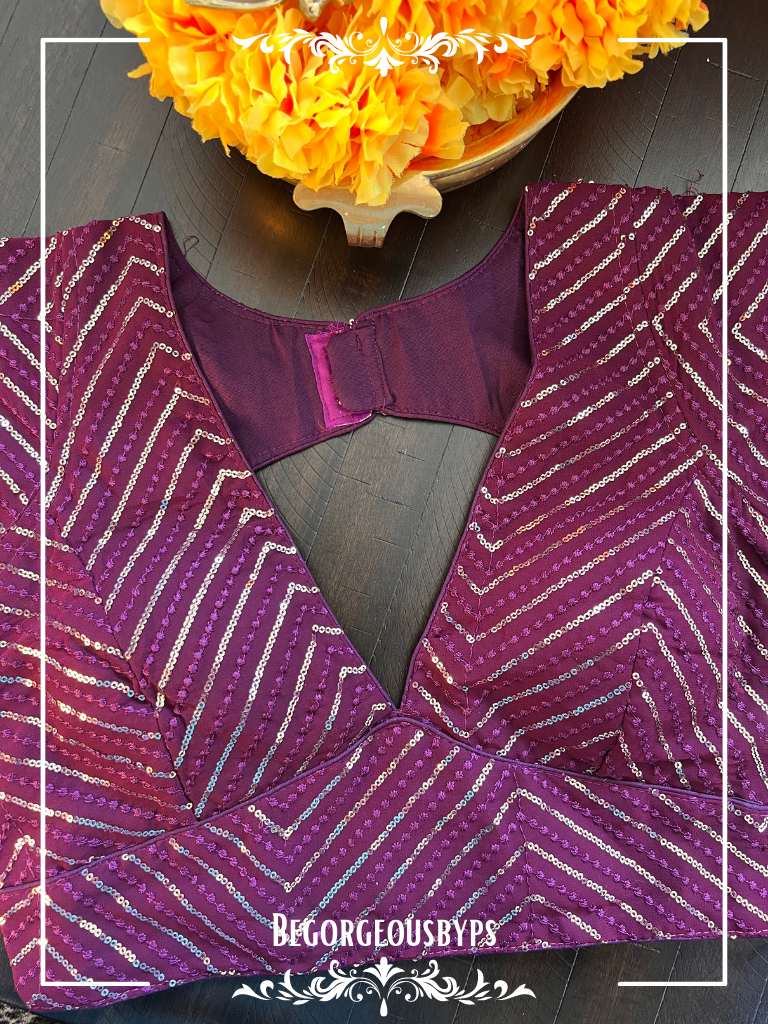 Zigzag Sequence Sleeves blouse color - purple