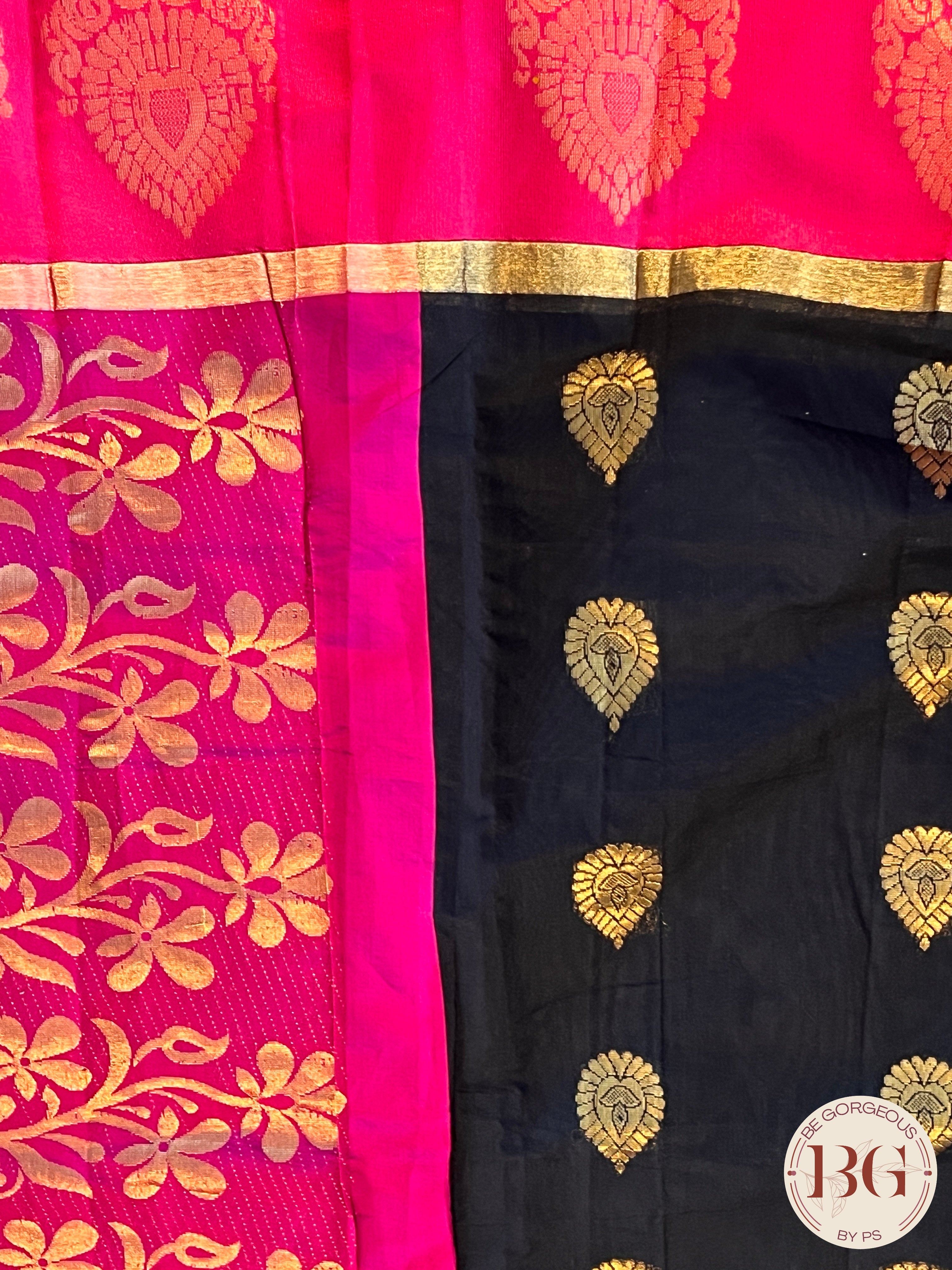 COTTON SILK SAREE WITH BEAUTIFUL WOVEN MOTIFS BLACK/PINK