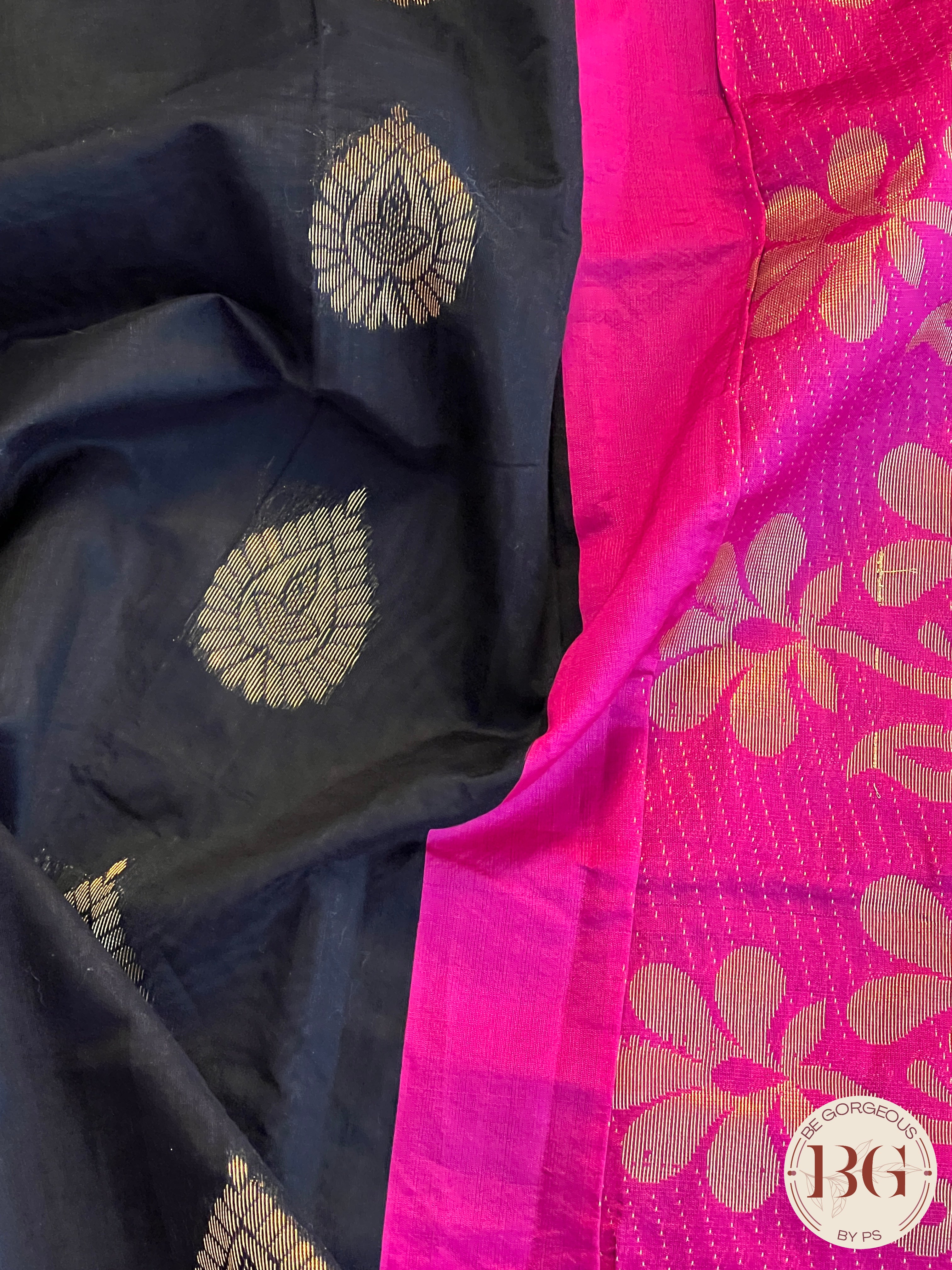 COTTON SILK SAREE WITH BEAUTIFUL WOVEN MOTIFS BLACK/PINK