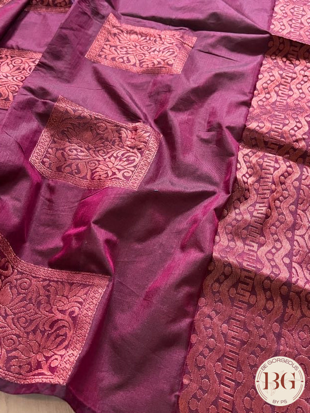 SOFT SILK SAREE WITH NO BORDER BUTTA WINE