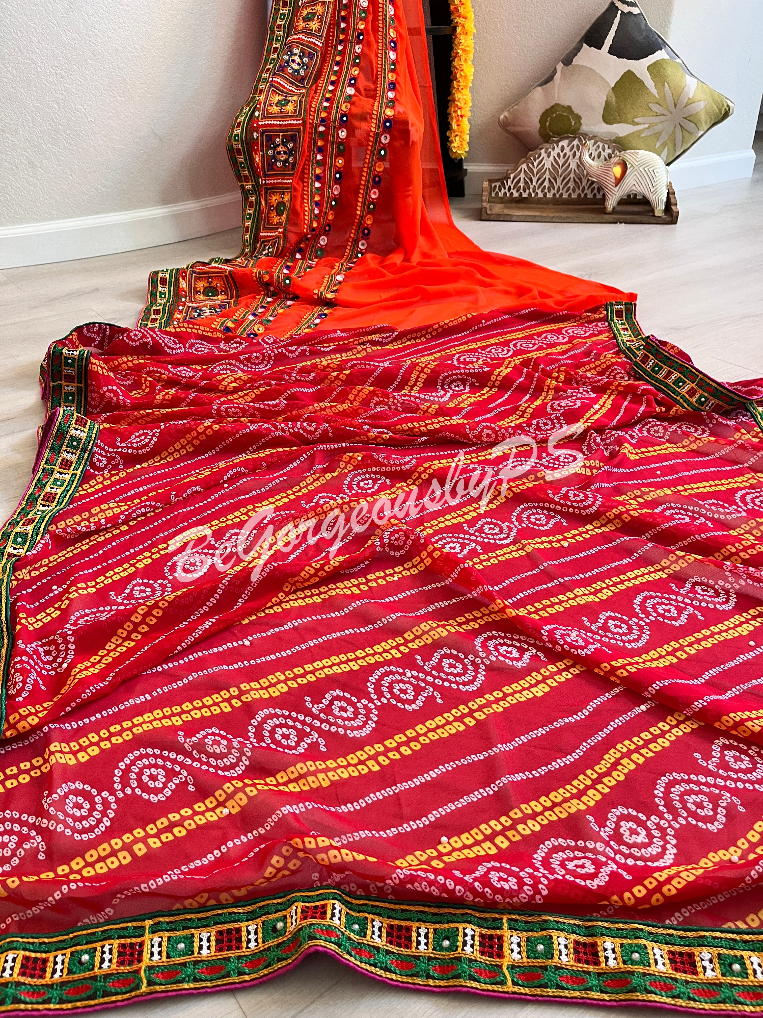 GAMTHI GOLA BANDHEJ GEORGETTE ORANGE RED