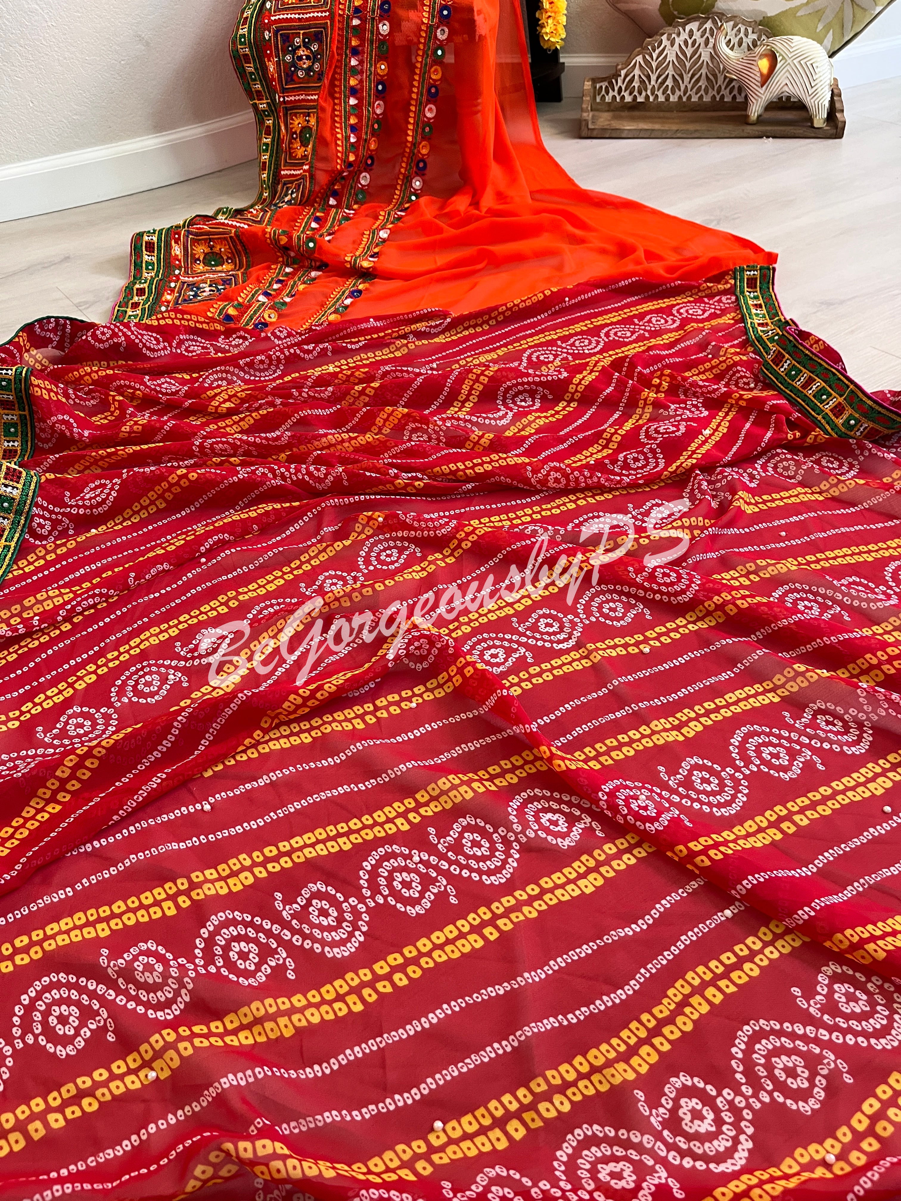 GAMTHI GOLA BANDHEJ GEORGETTE ORANGE RED
