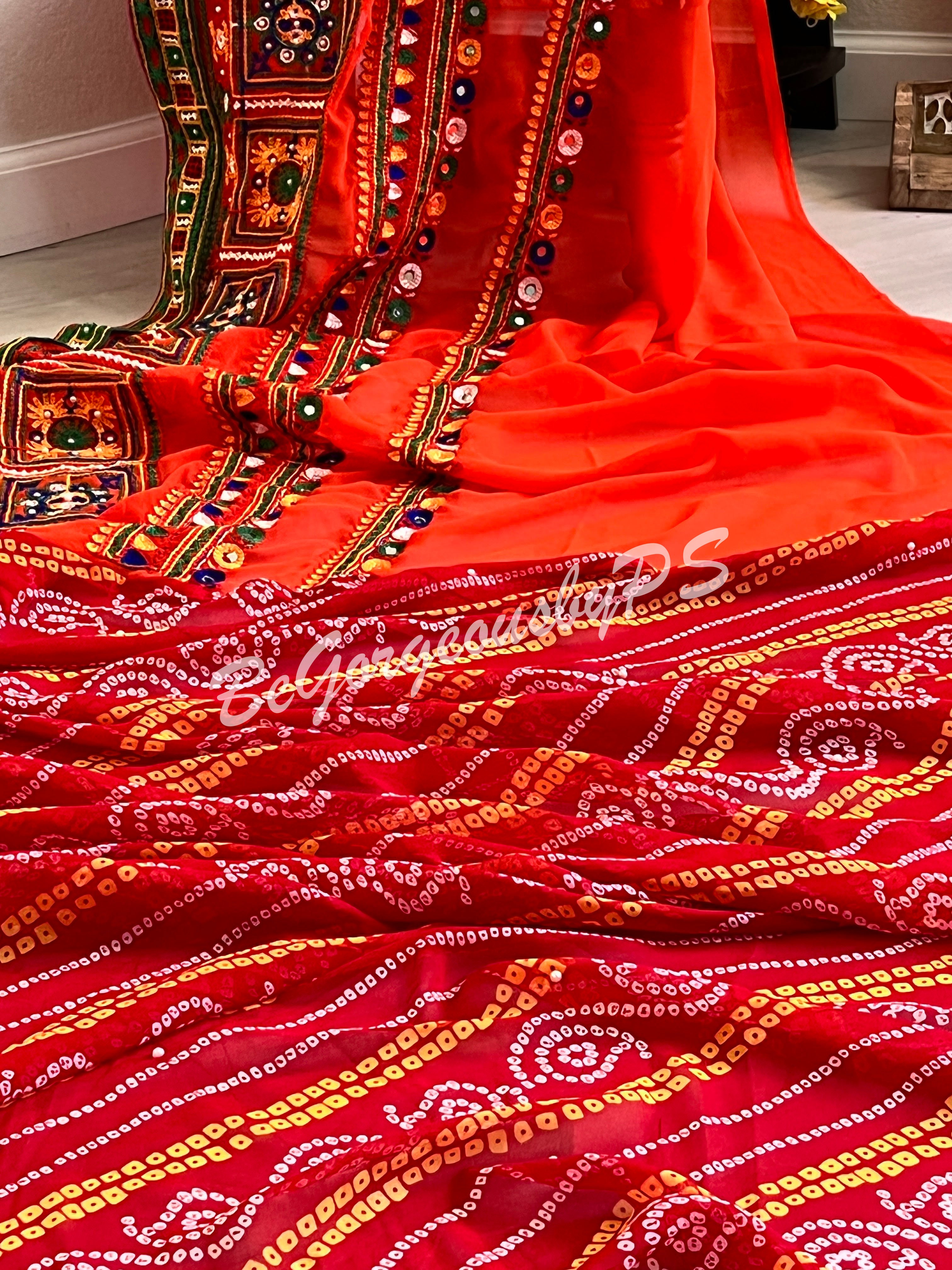 GAMTHI GOLA BANDHEJ GEORGETTE ORANGE RED