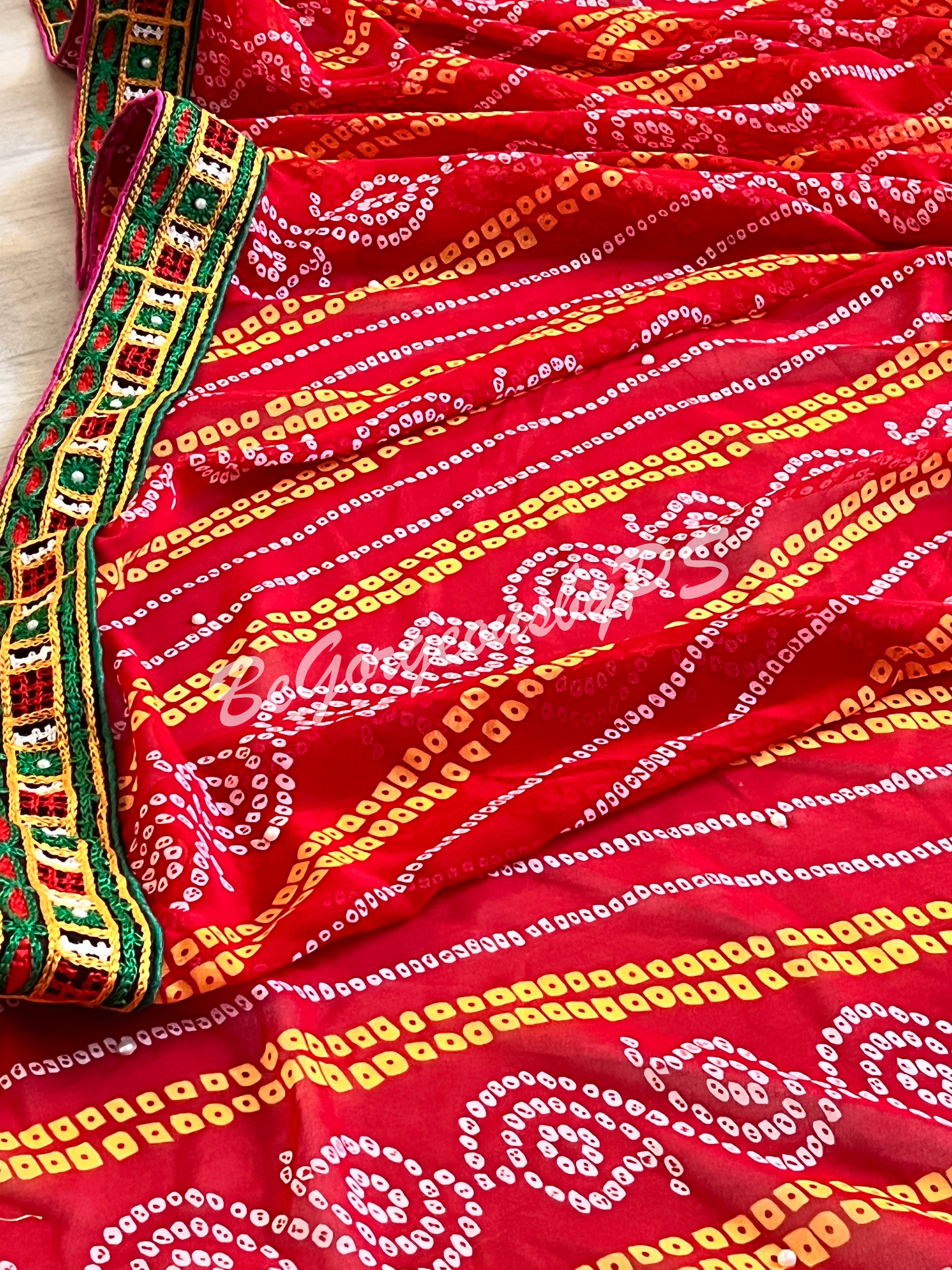 GAMTHI GOLA BANDHEJ GEORGETTE ORANGE RED