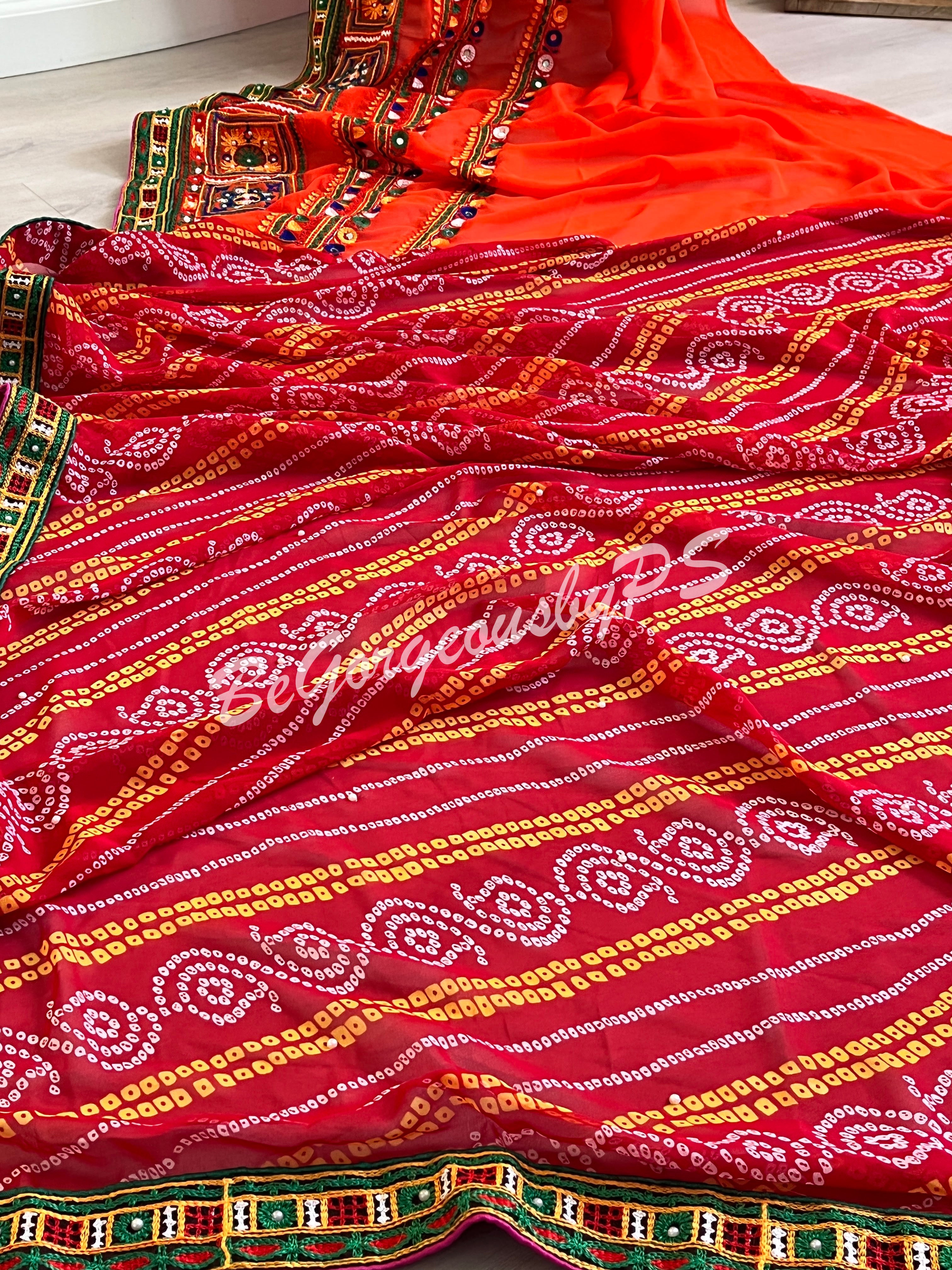 GAMTHI GOLA BANDHEJ GEORGETTE ORANGE RED