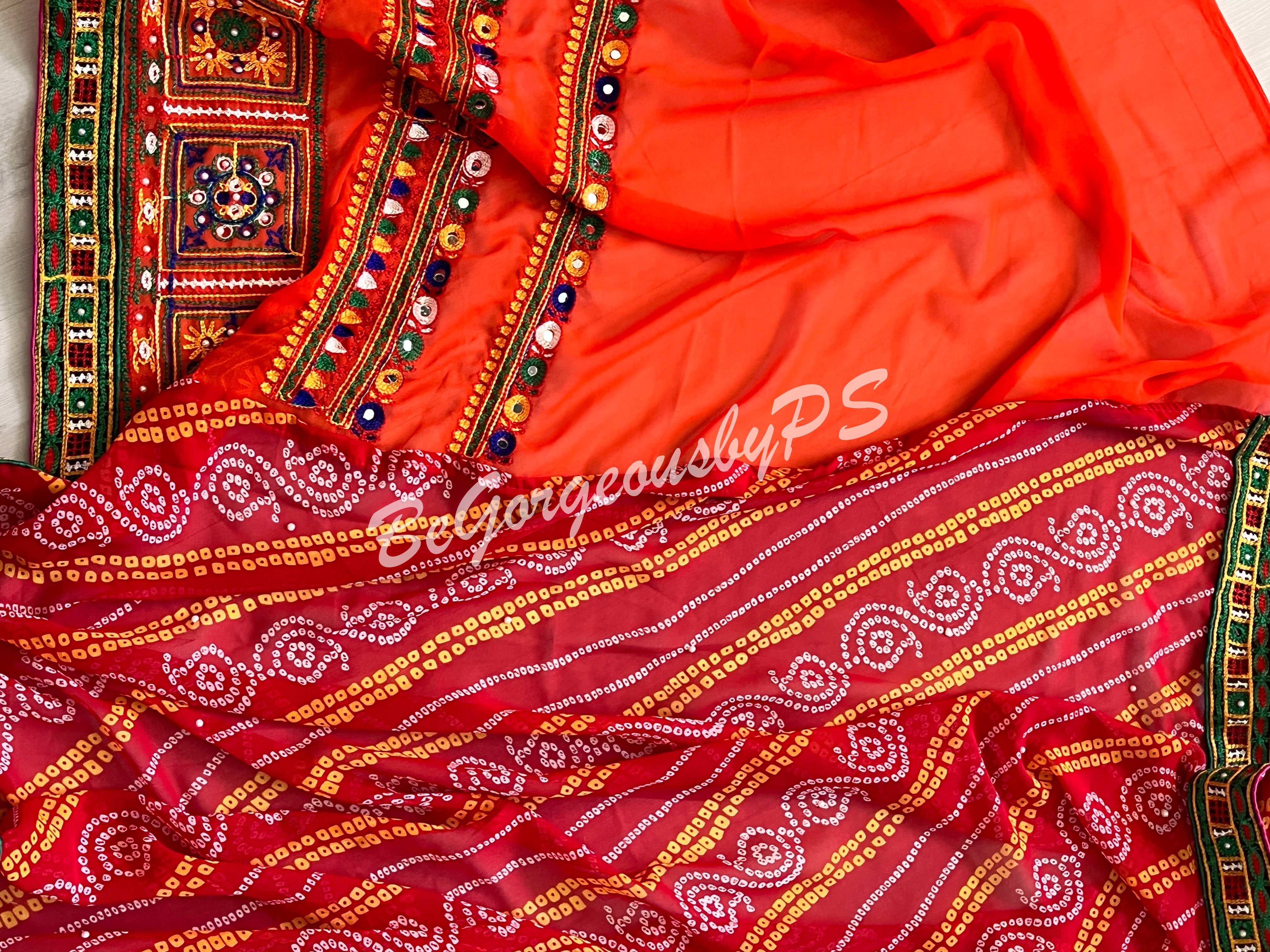 GAMTHI GOLA BANDHEJ GEORGETTE ORANGE RED