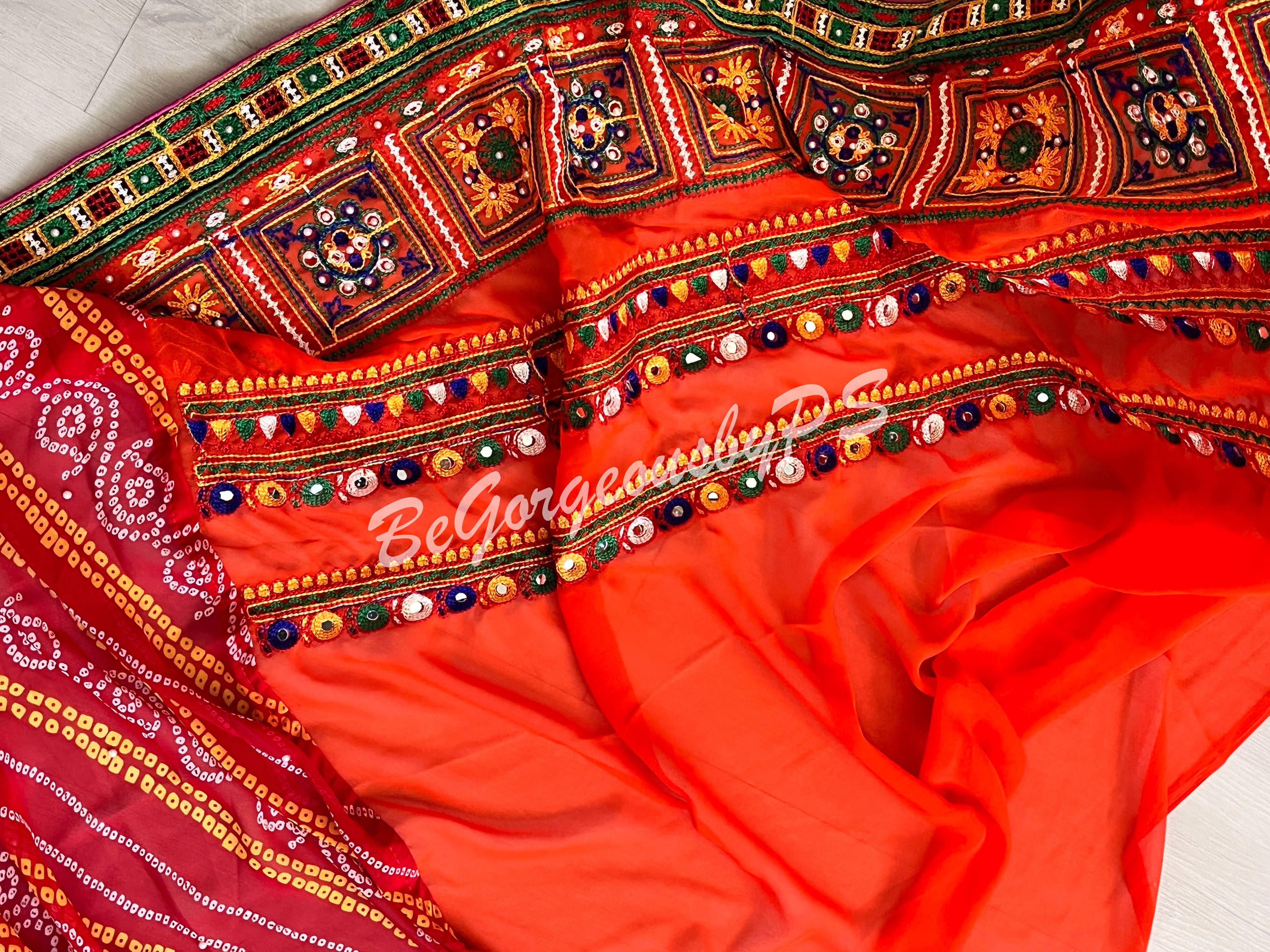 GAMTHI GOLA BANDHEJ GEORGETTE ORANGE RED