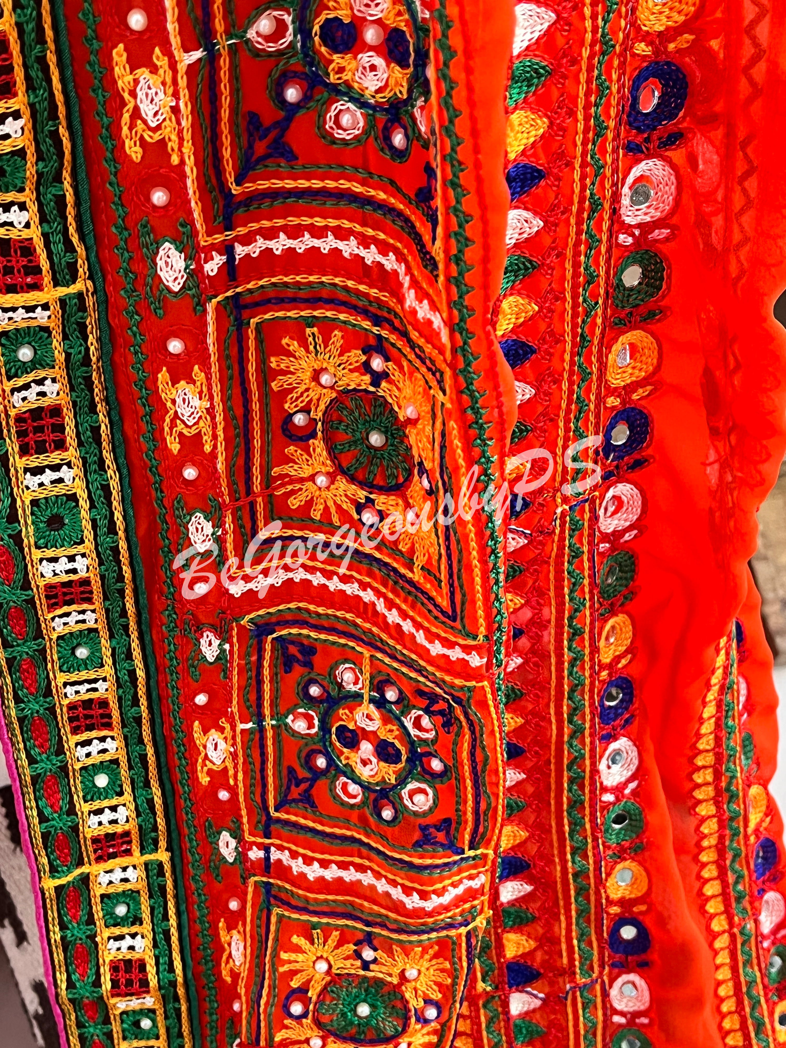 GAMTHI GOLA BANDHEJ GEORGETTE ORANGE RED