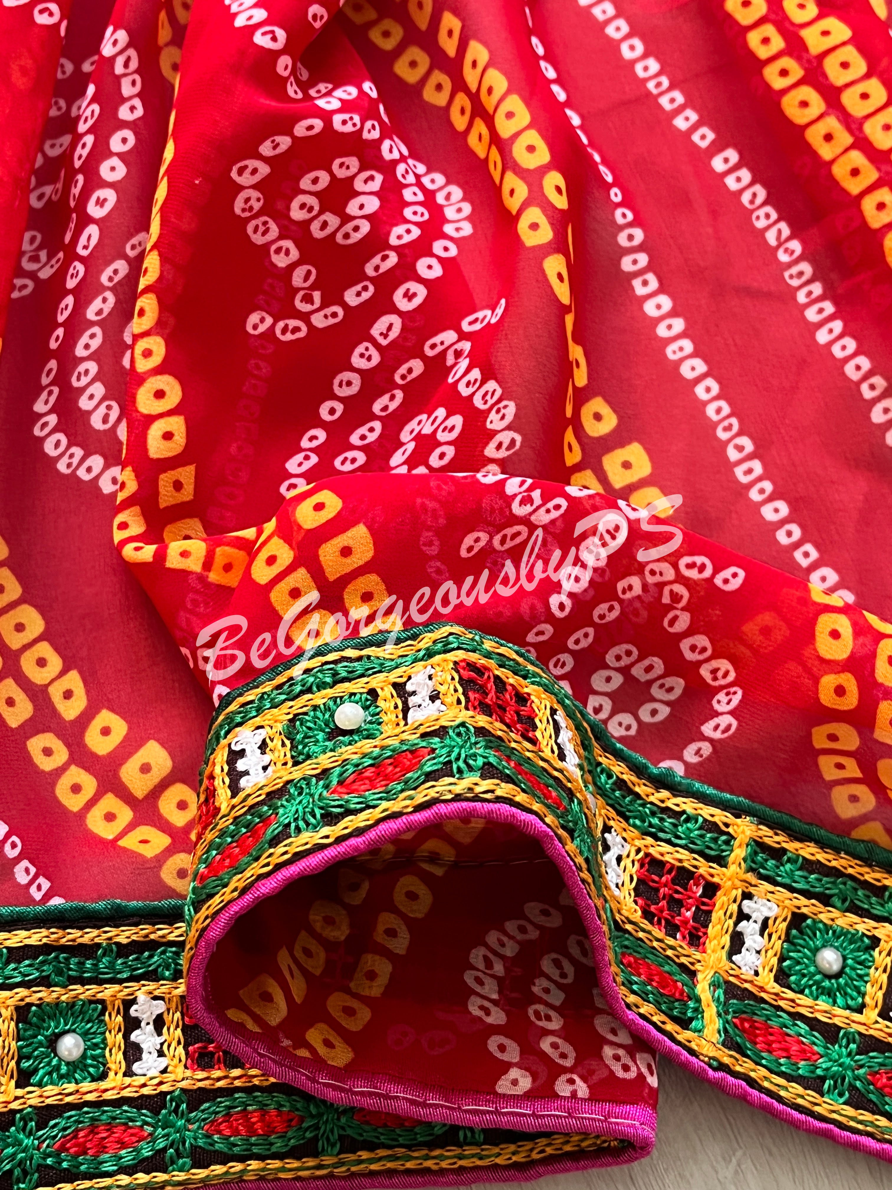 GAMTHI GOLA BANDHEJ GEORGETTE ORANGE RED