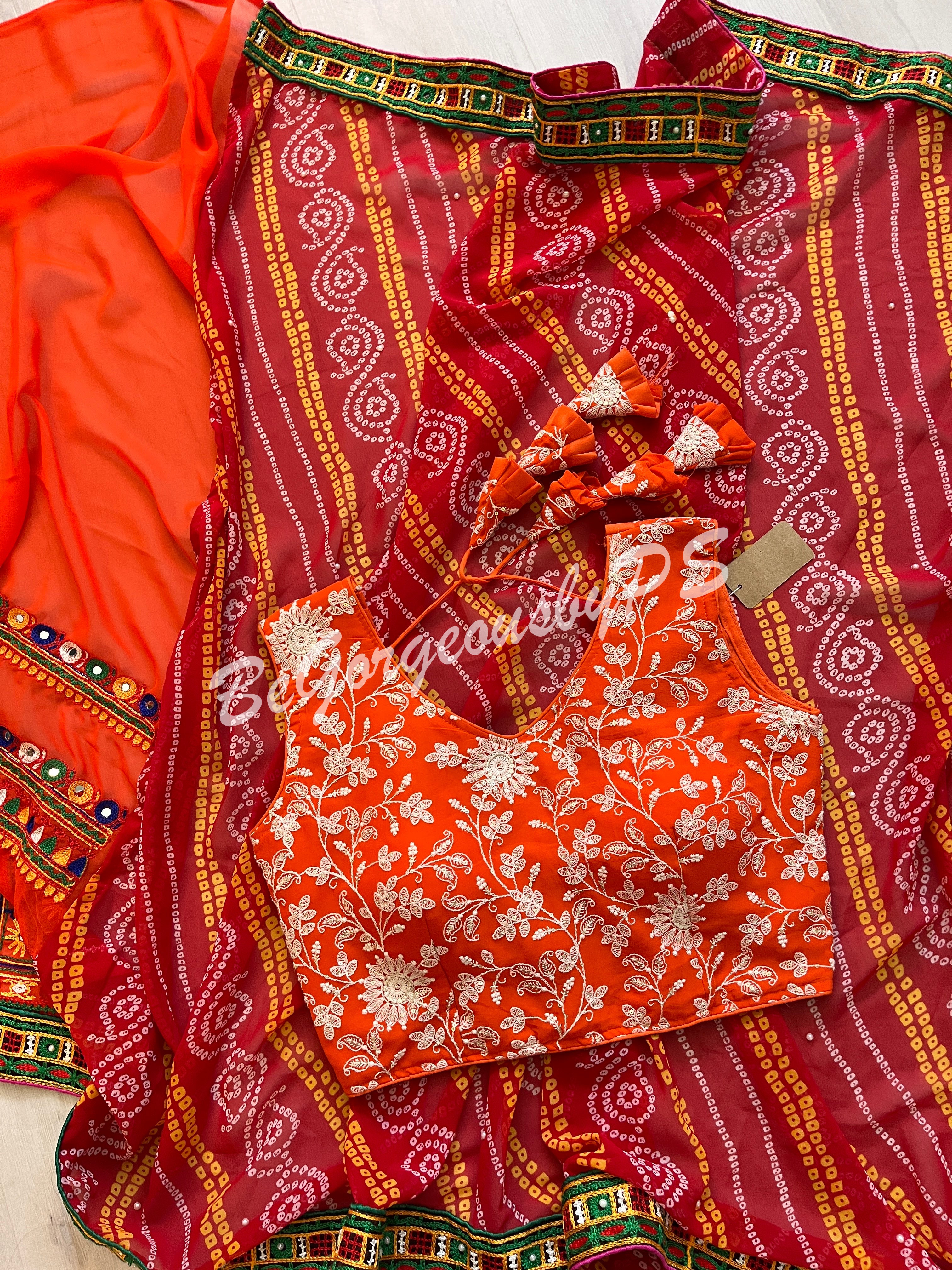 GAMTHI GOLA BANDHEJ GEORGETTE ORANGE RED