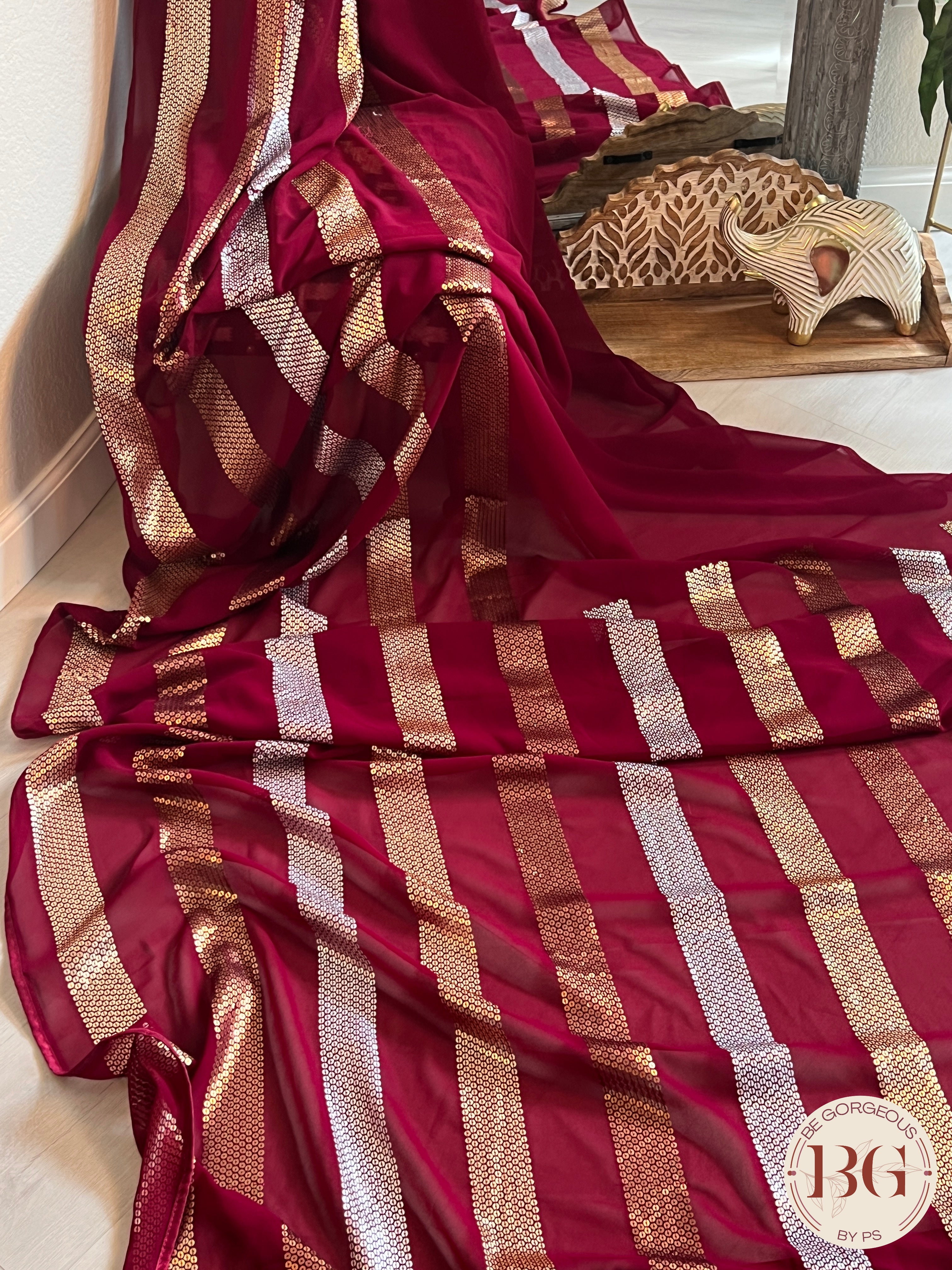 Georgette with sequin Deep Red