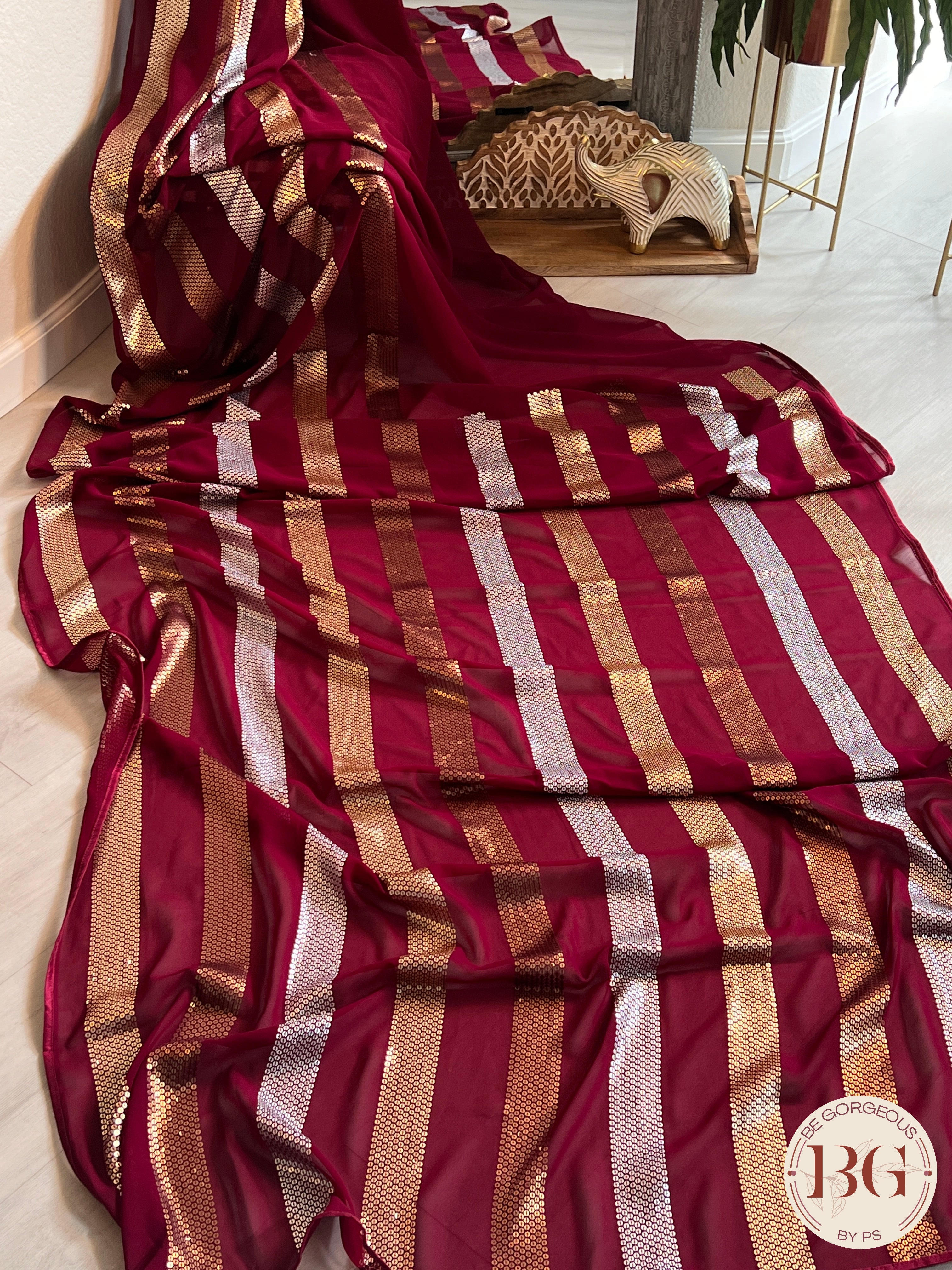 Georgette with sequin Deep Red