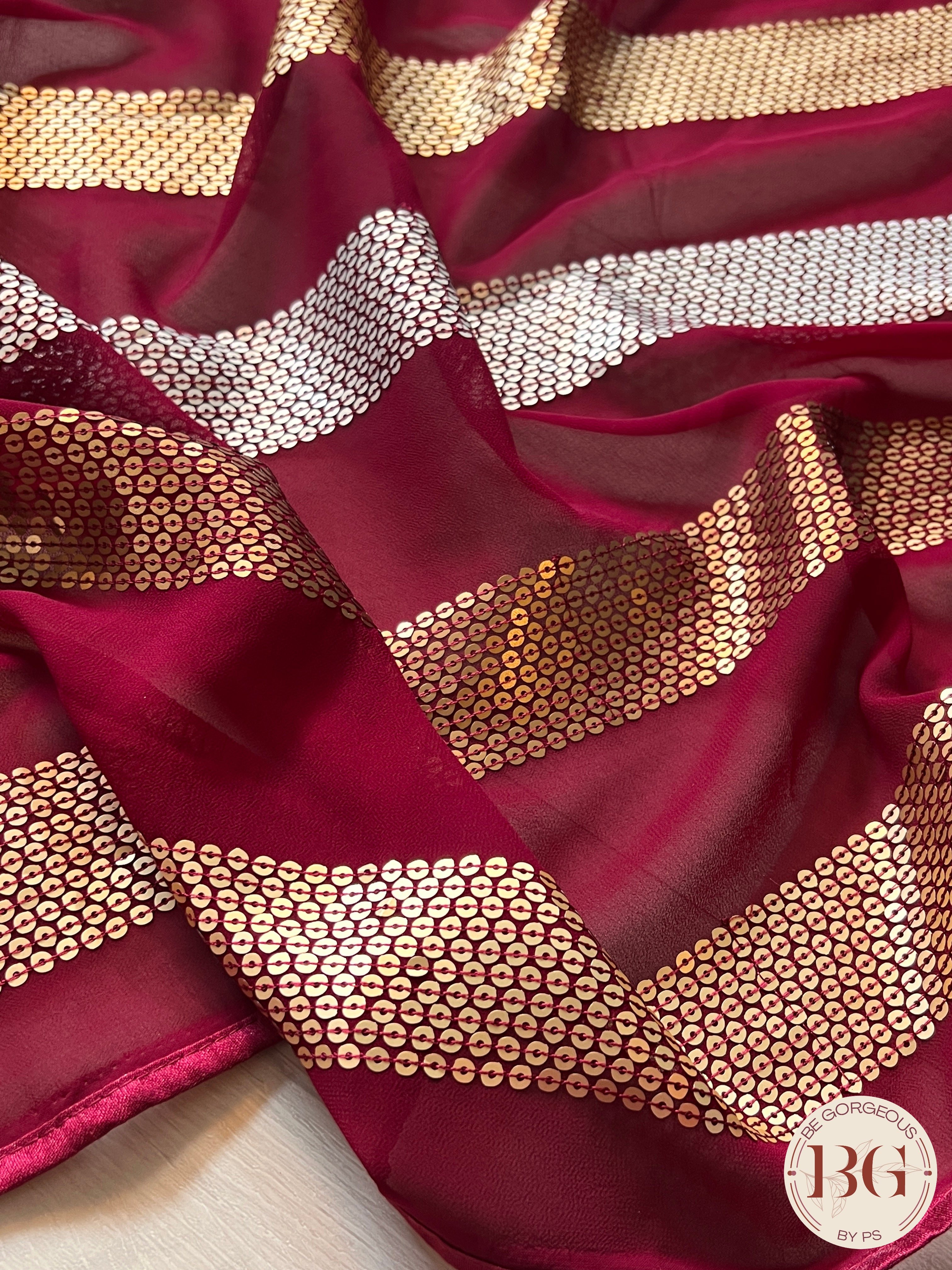 Georgette with sequin Deep Red