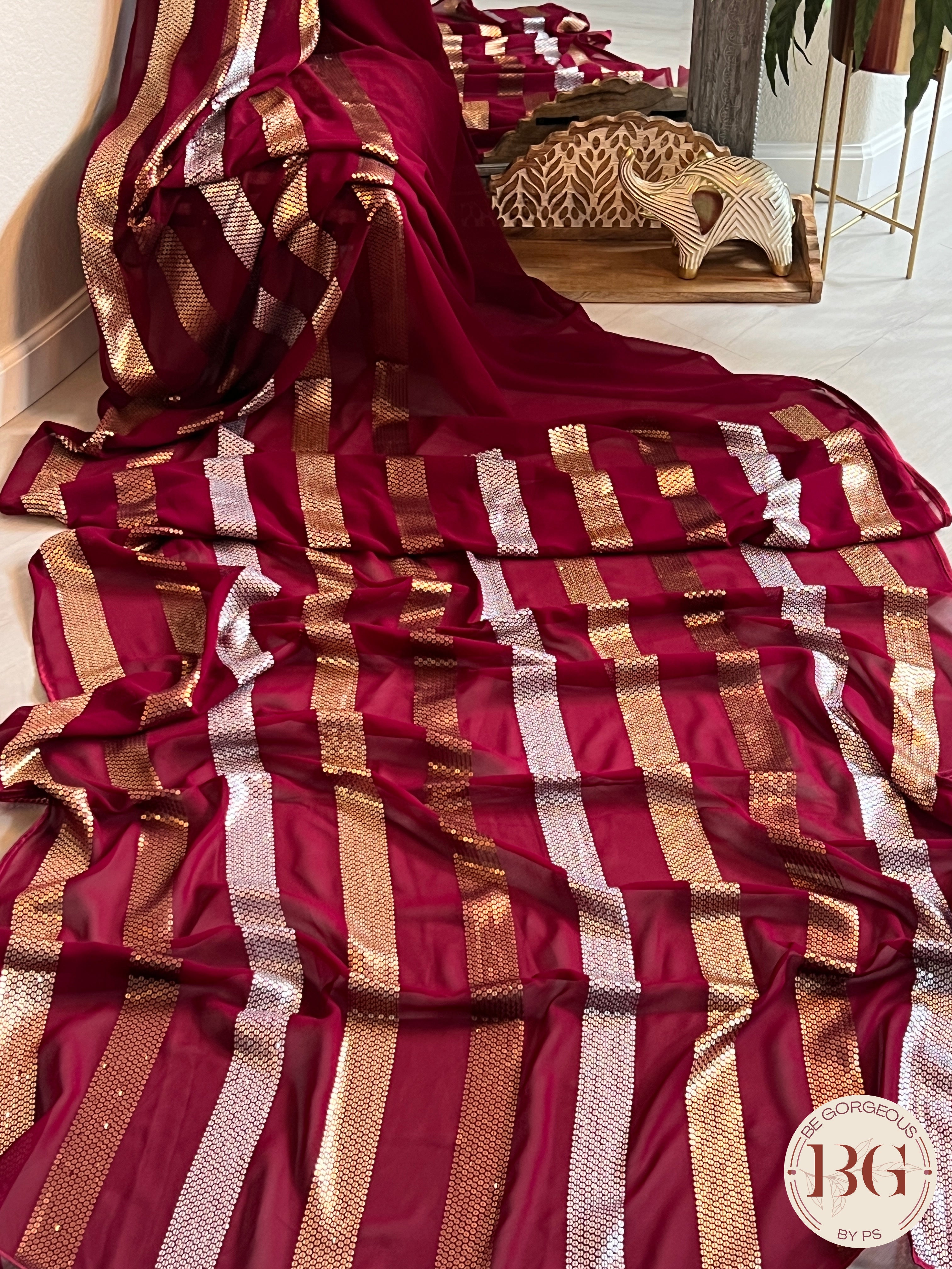 Georgette with sequin Deep Red