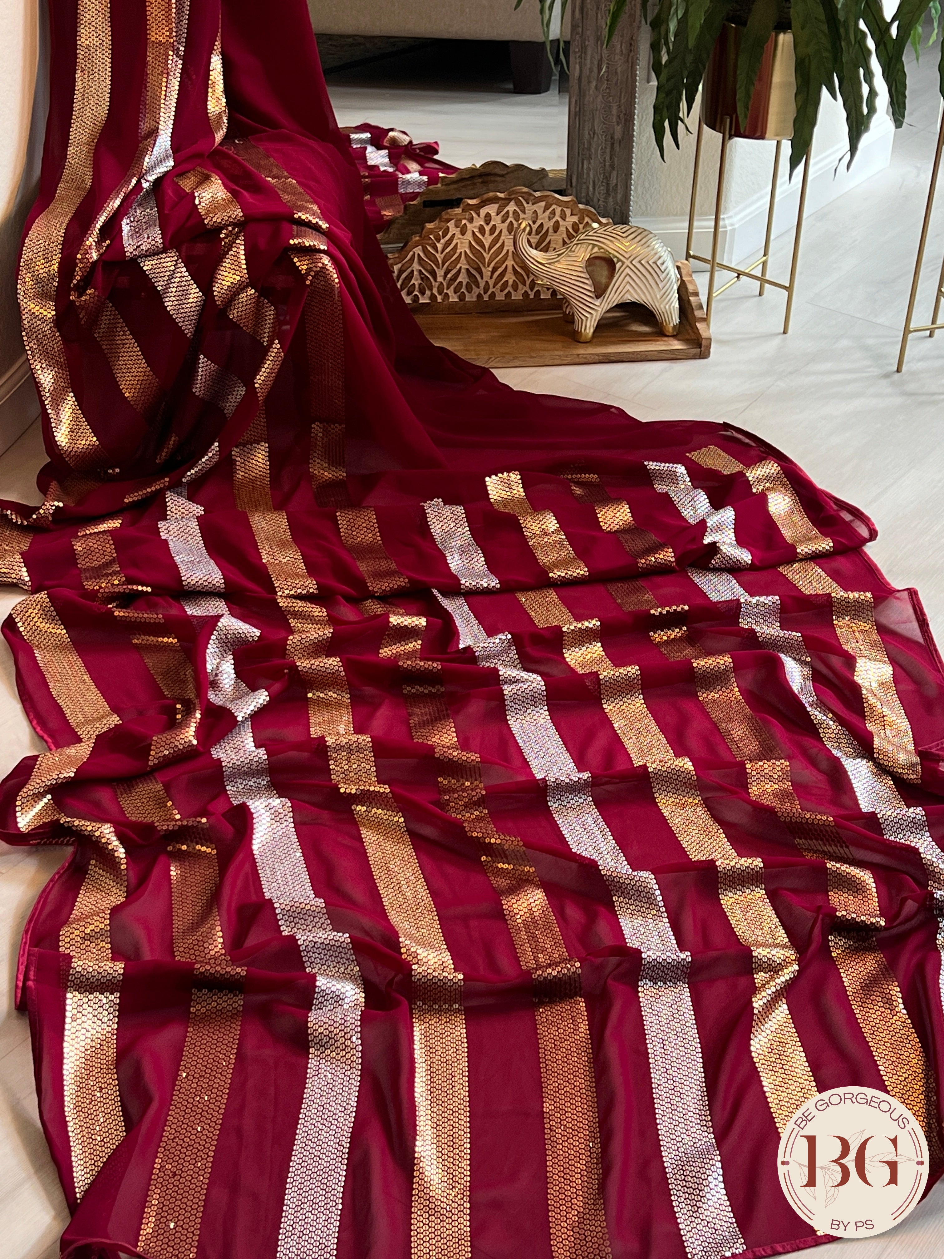 Georgette with sequin Deep Red
