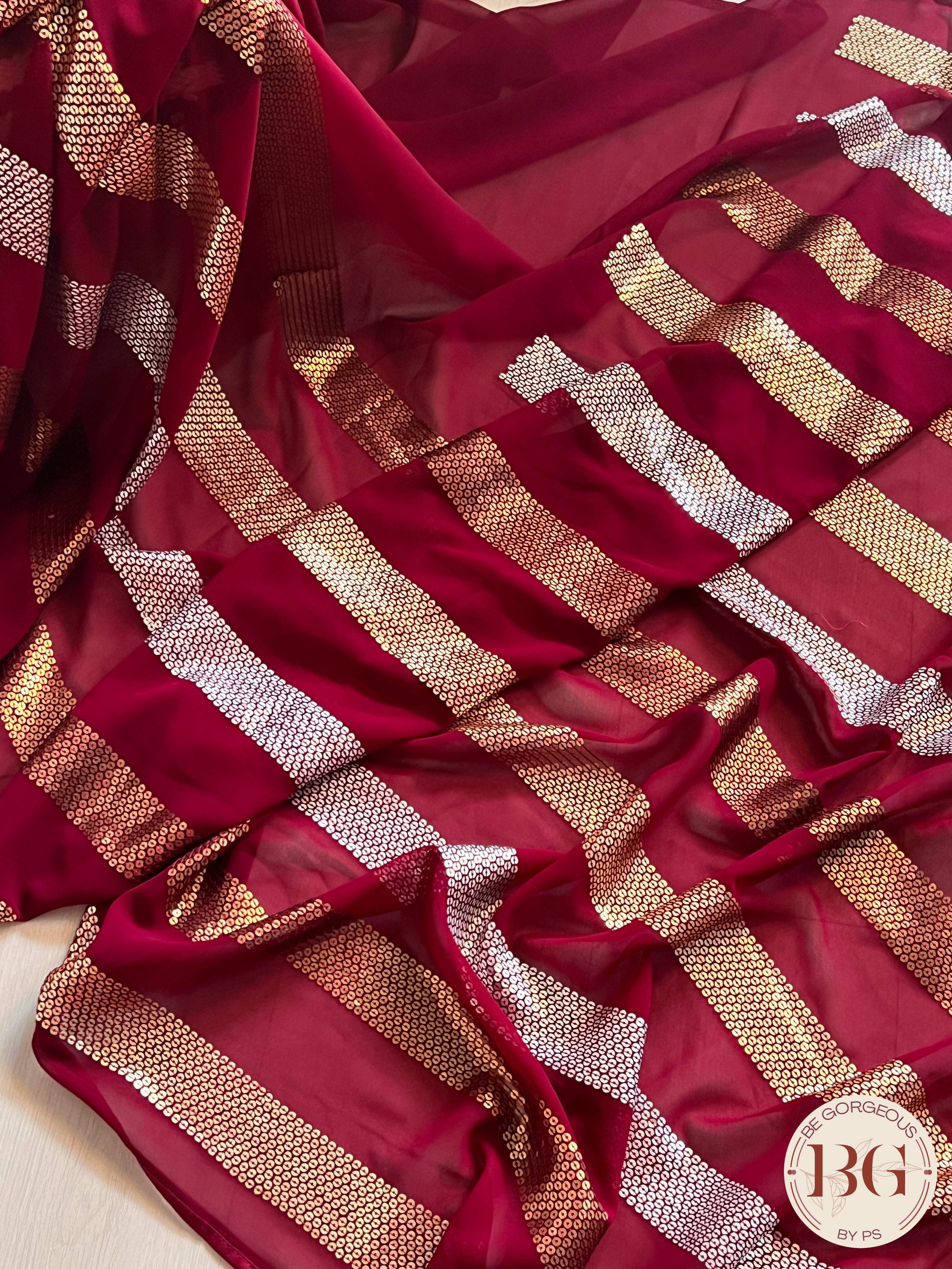 Georgette with sequin Deep Red
