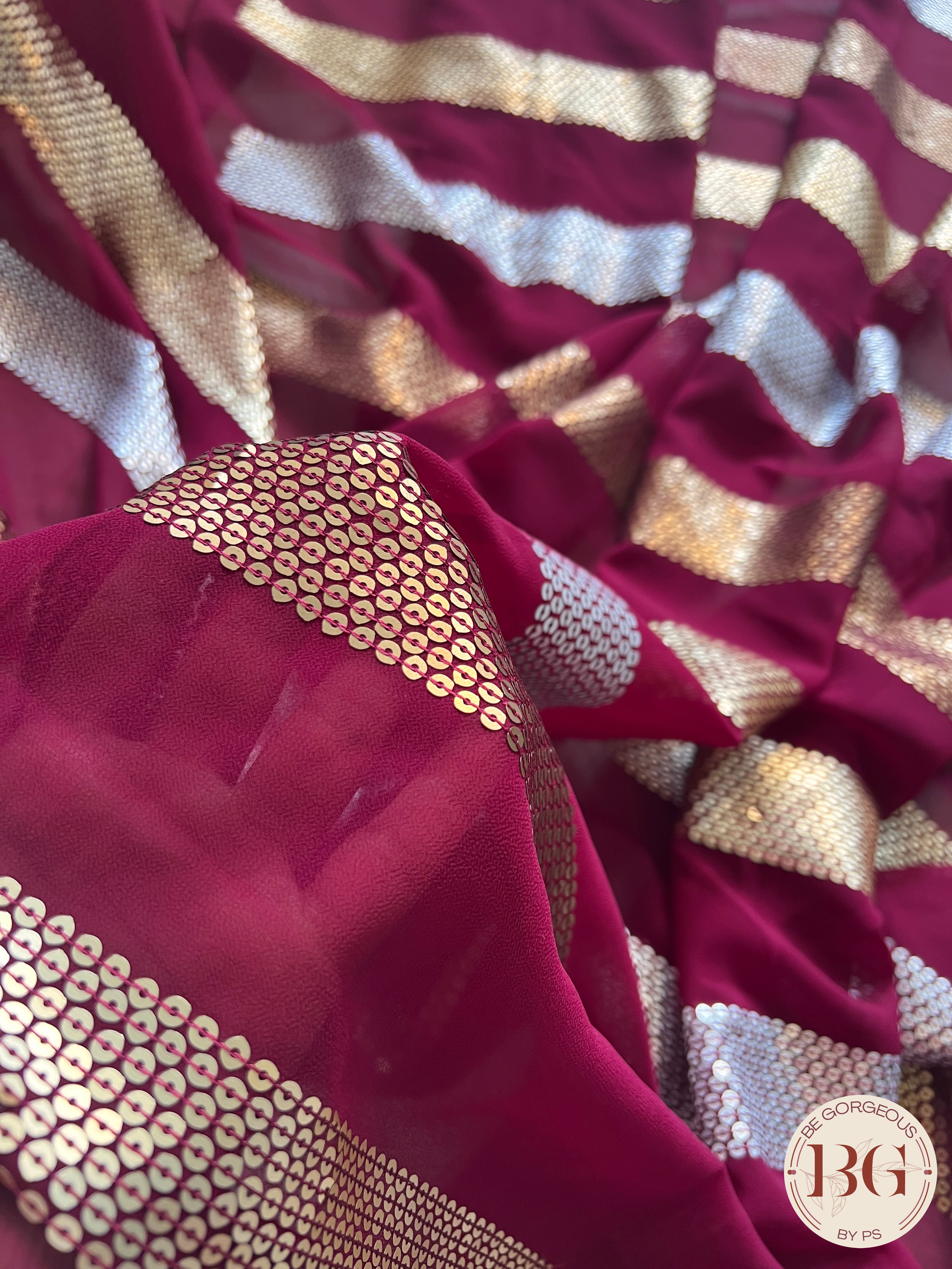 Georgette with sequin Deep Red