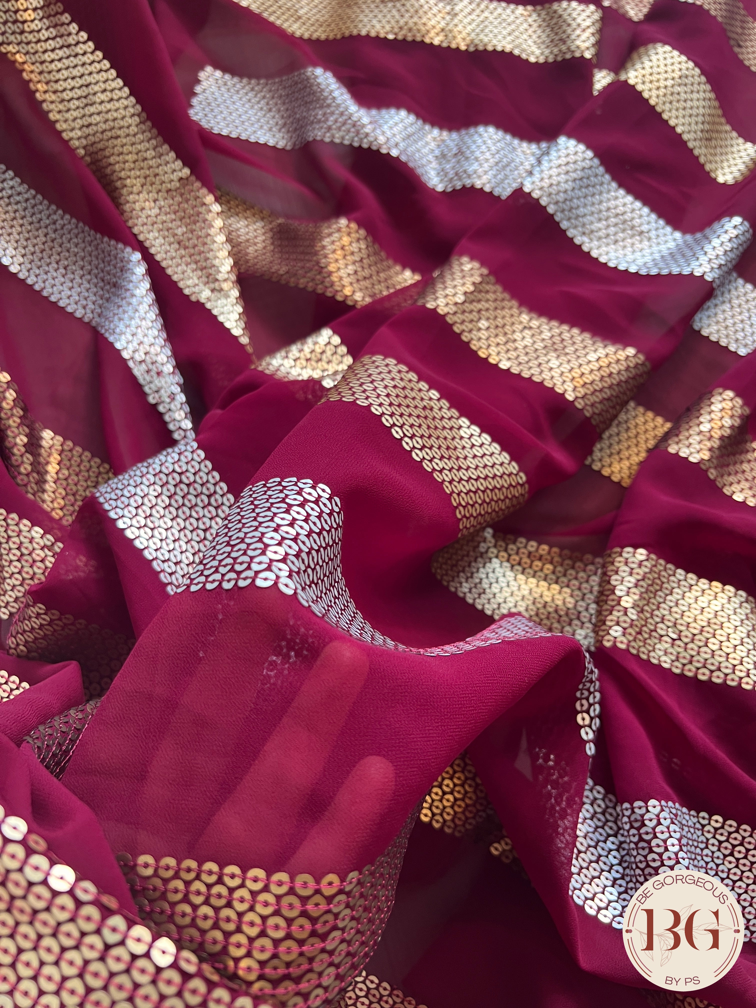 Georgette with sequin Deep Red