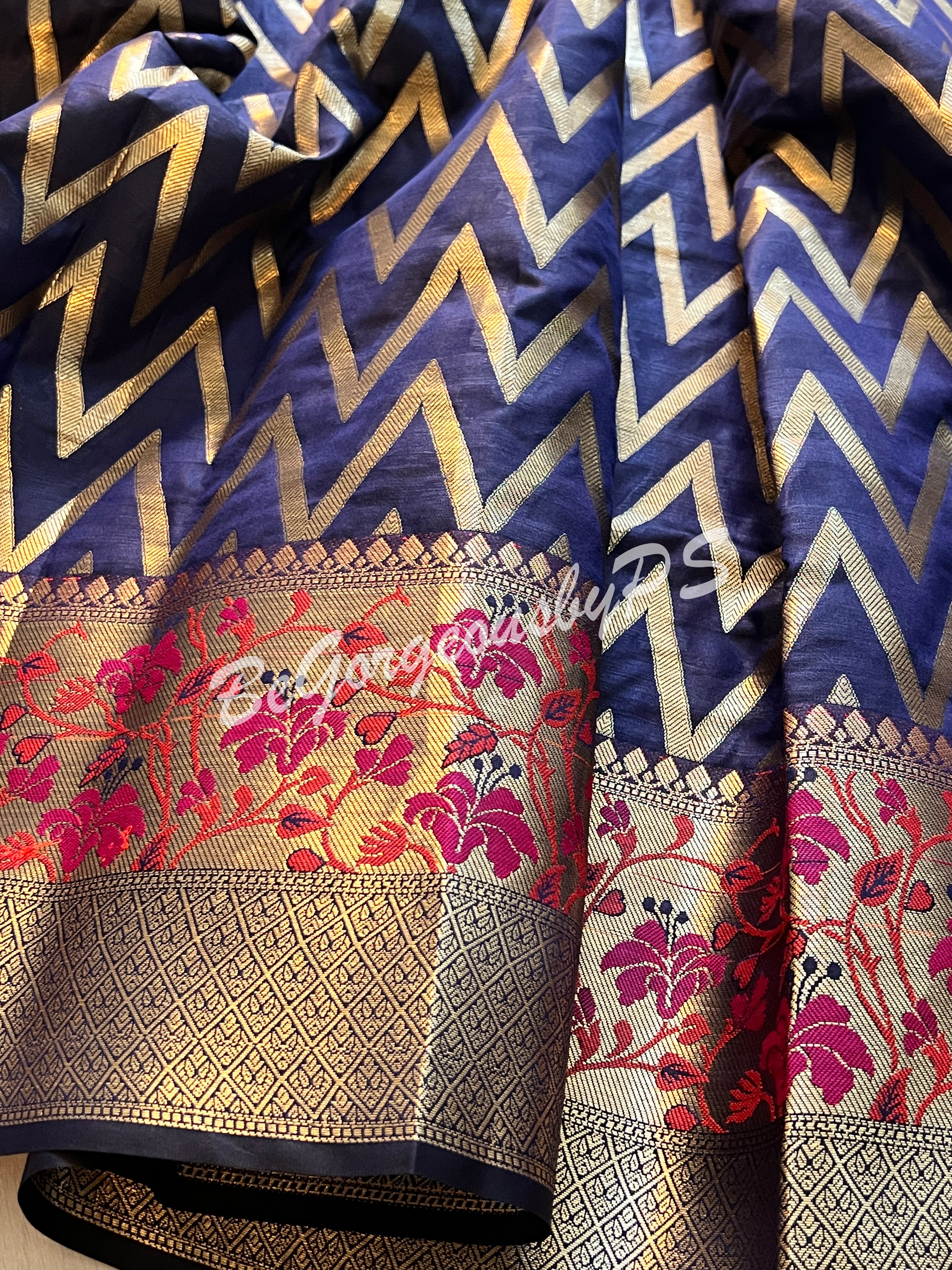 ZIGZAG SILK BLUE PAITHANI WOVEN SAREE