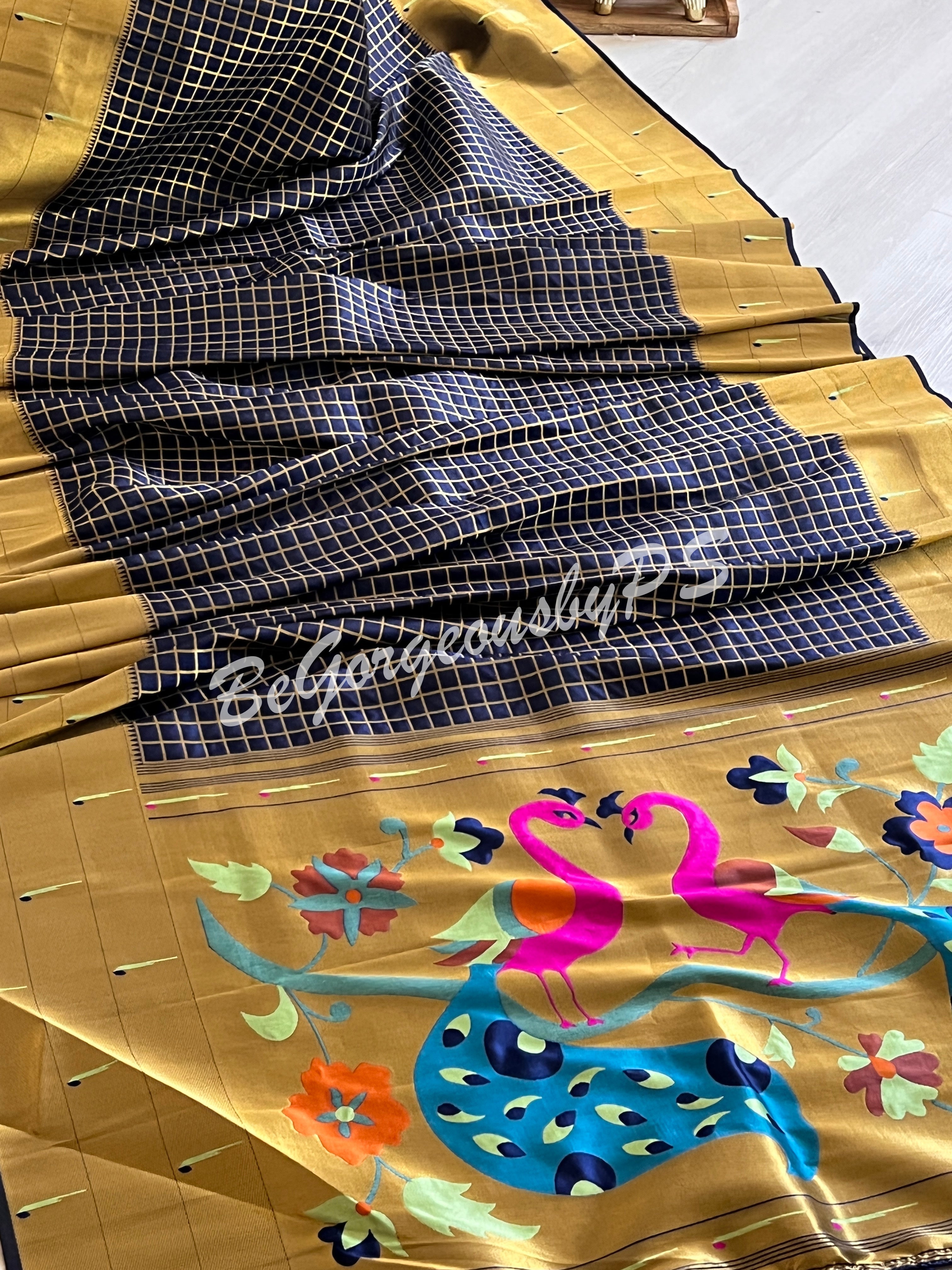 PAITHANI CHEX SILK SAREE - BLUE