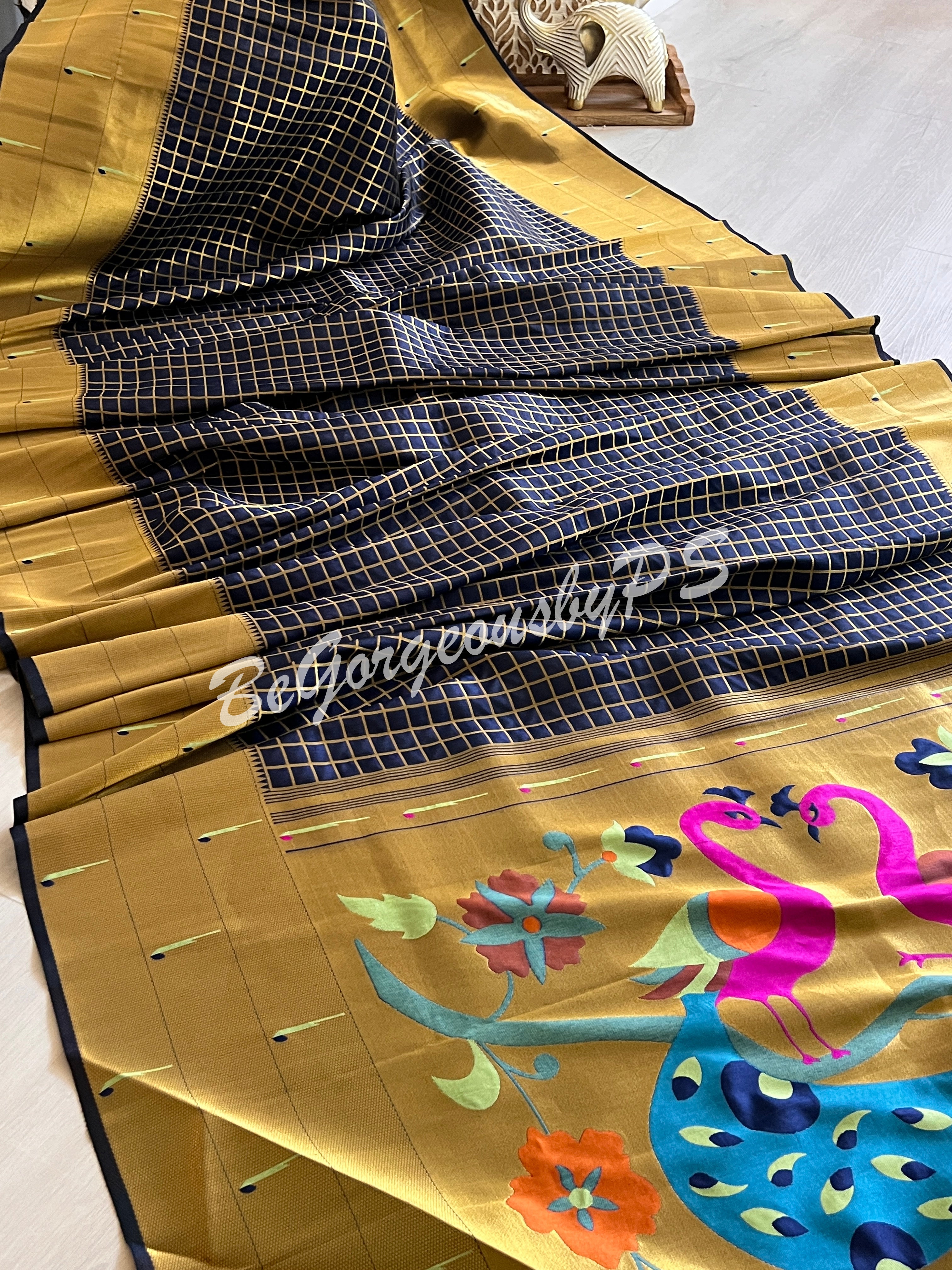 PAITHANI CHEX SILK SAREE - BLUE