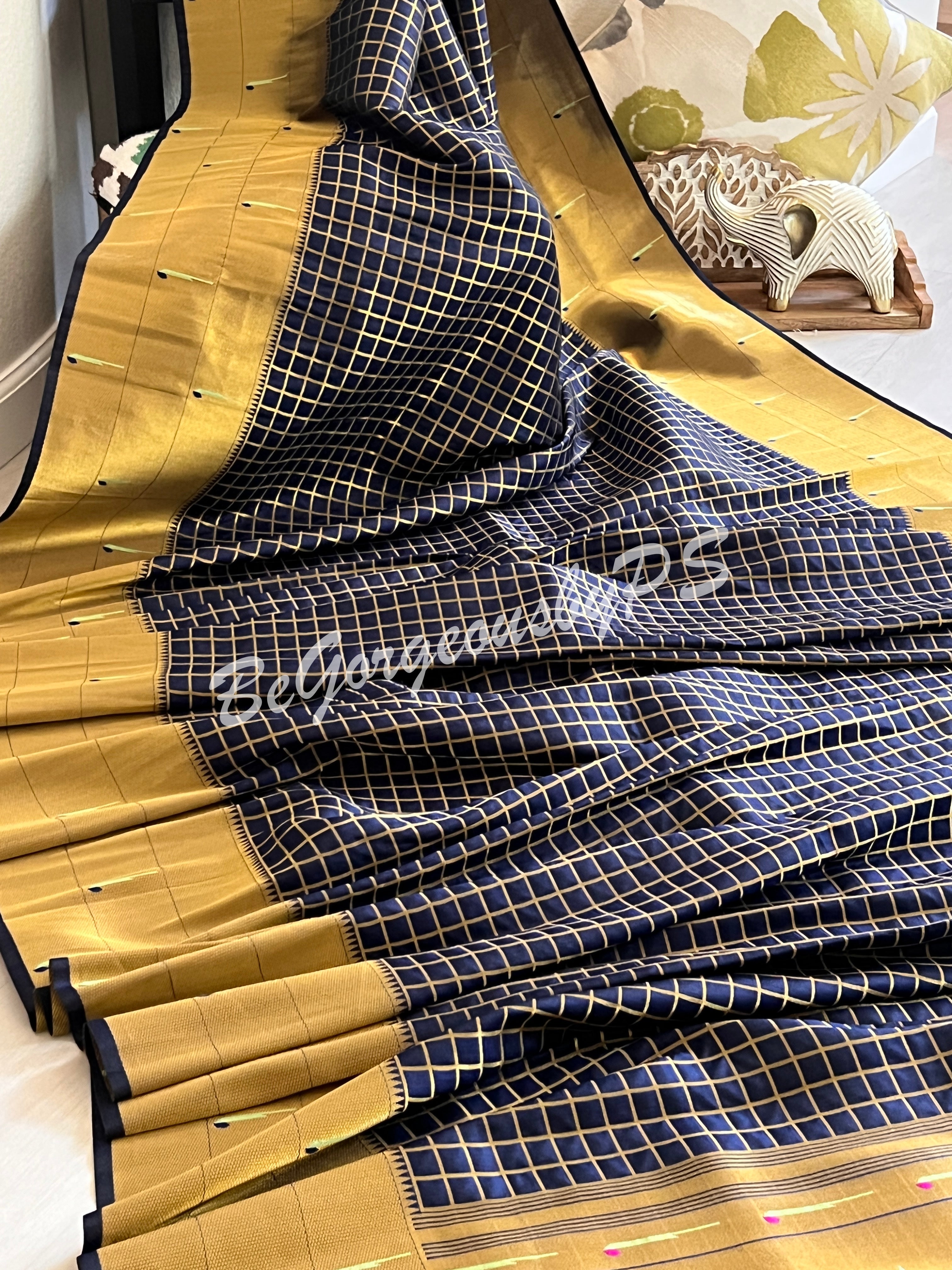 PAITHANI CHEX SILK SAREE - BLUE