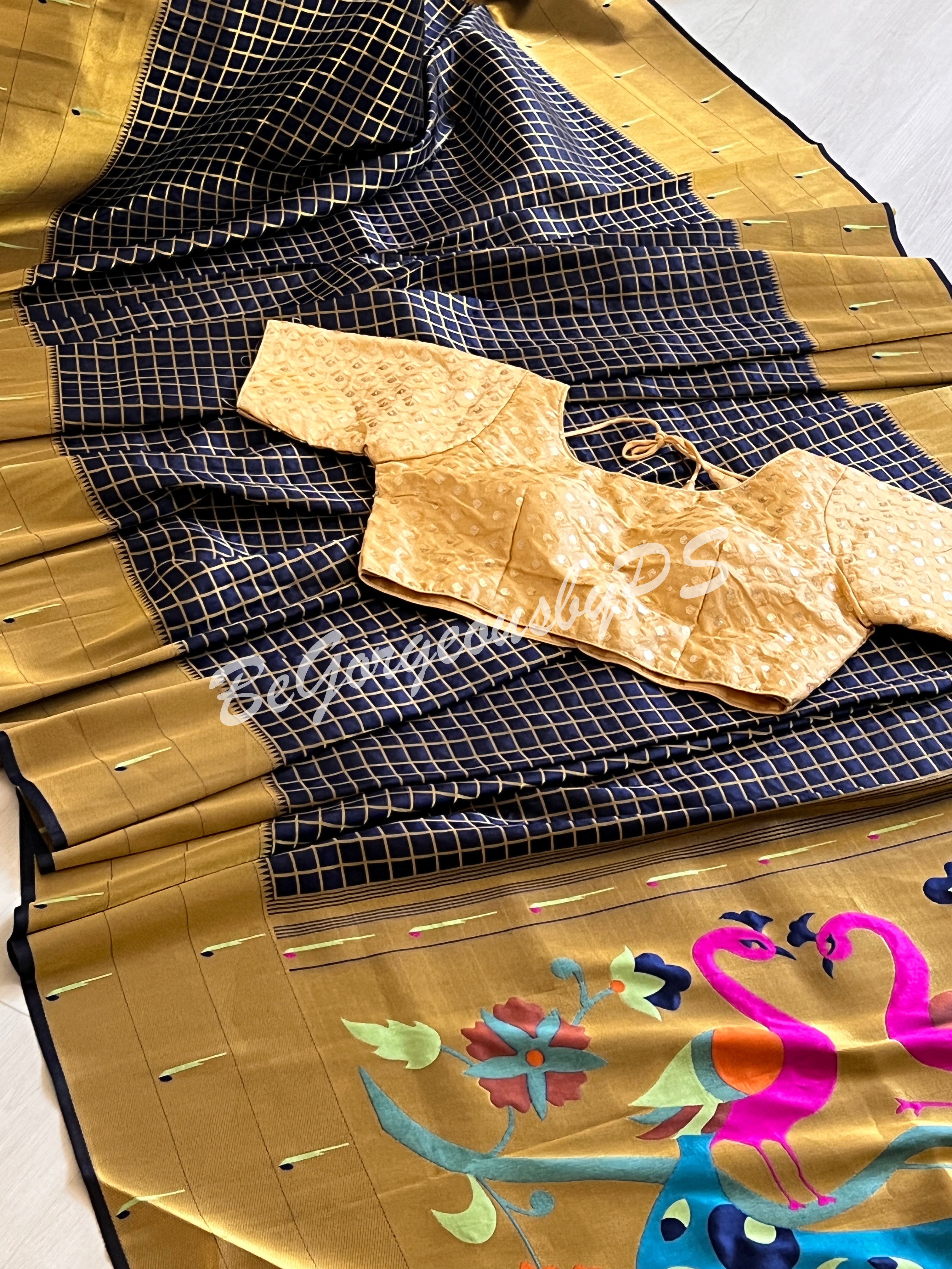 PAITHANI CHEX SILK SAREE - BLUE