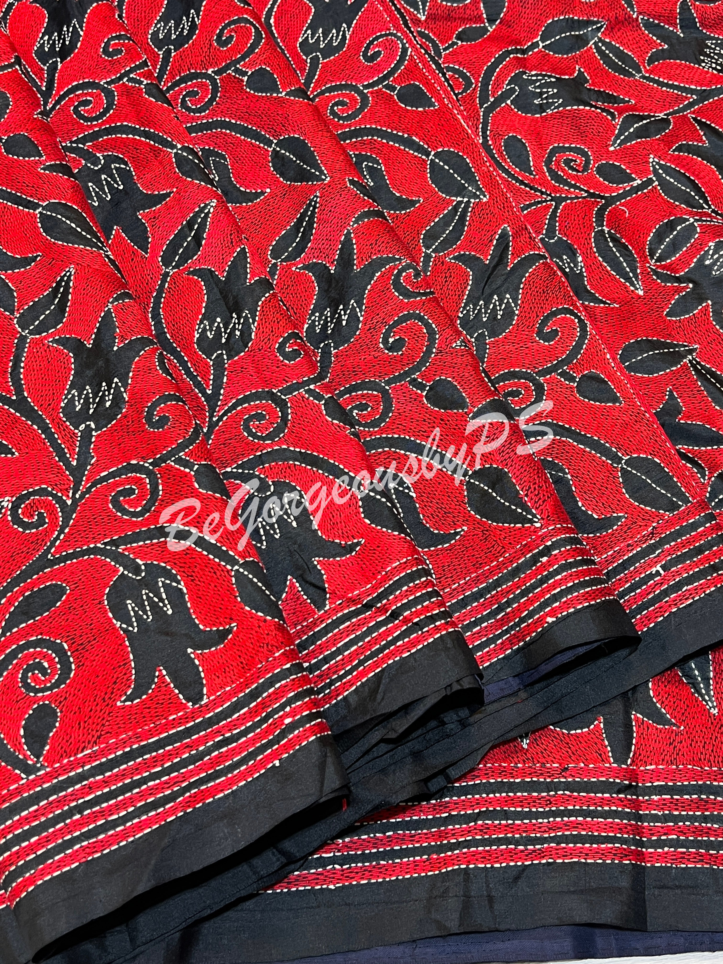 KANTHA BANGALORE SILK RED SAREE