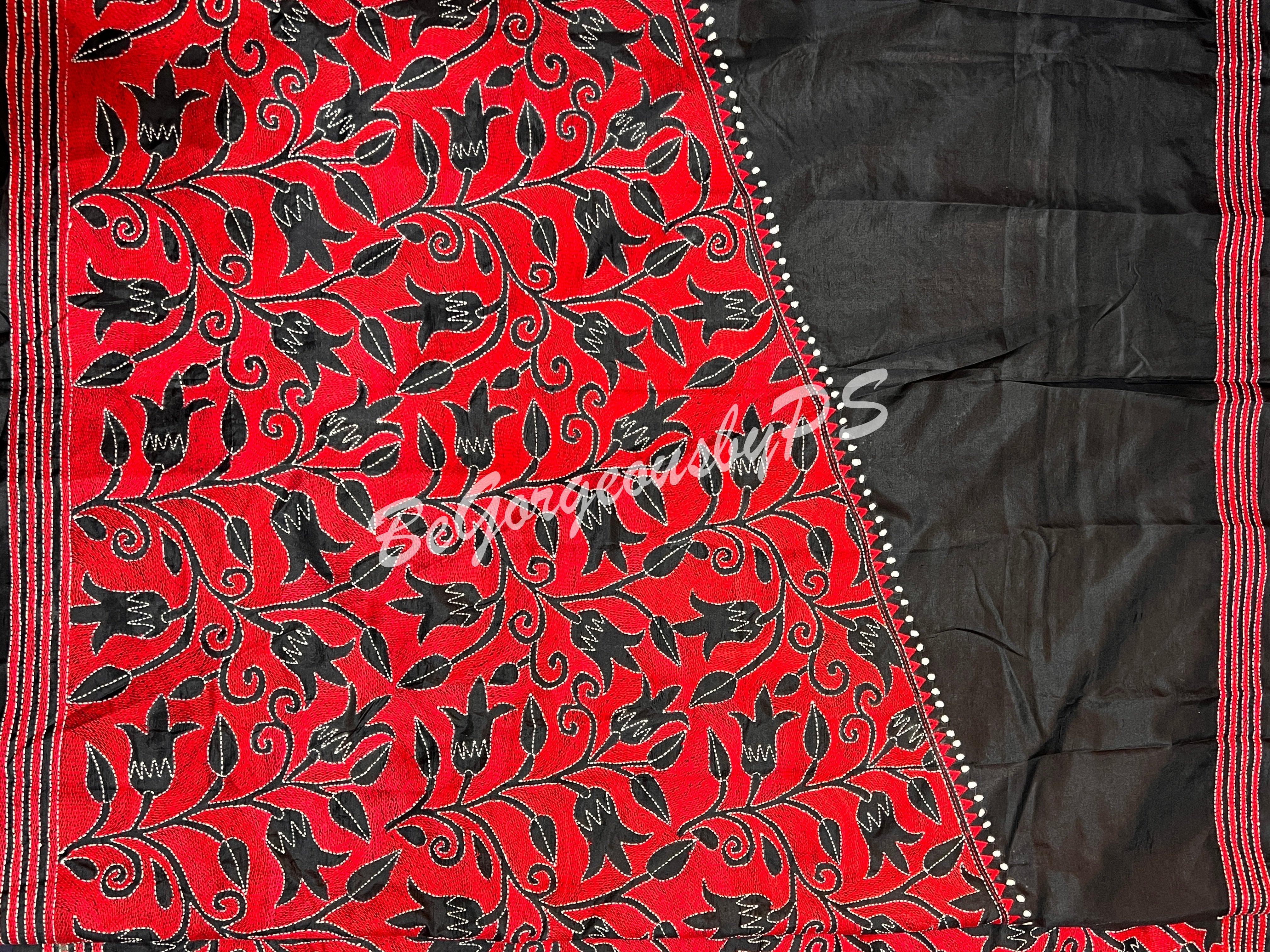 KANTHA BANGALORE SILK RED SAREE