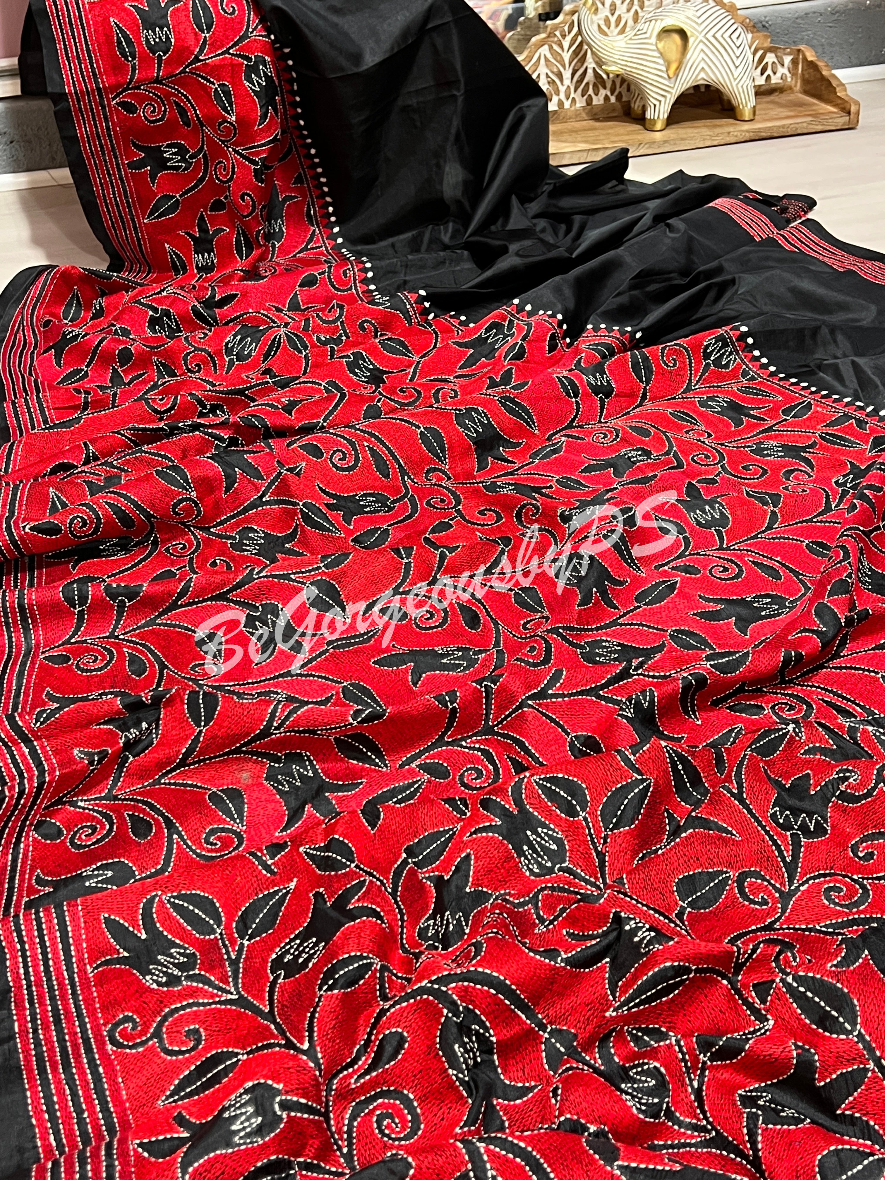 KANTHA BANGALORE SILK RED SAREE
