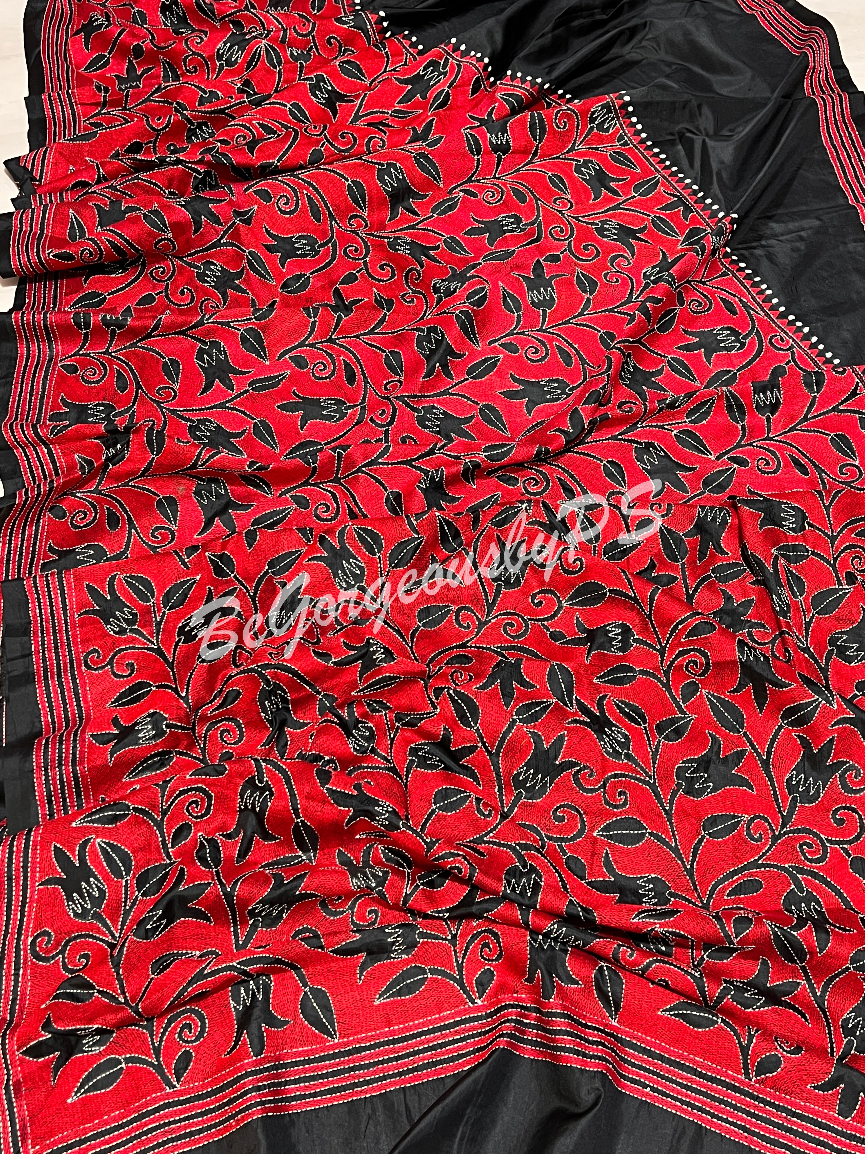 KANTHA BANGALORE SILK RED SAREE