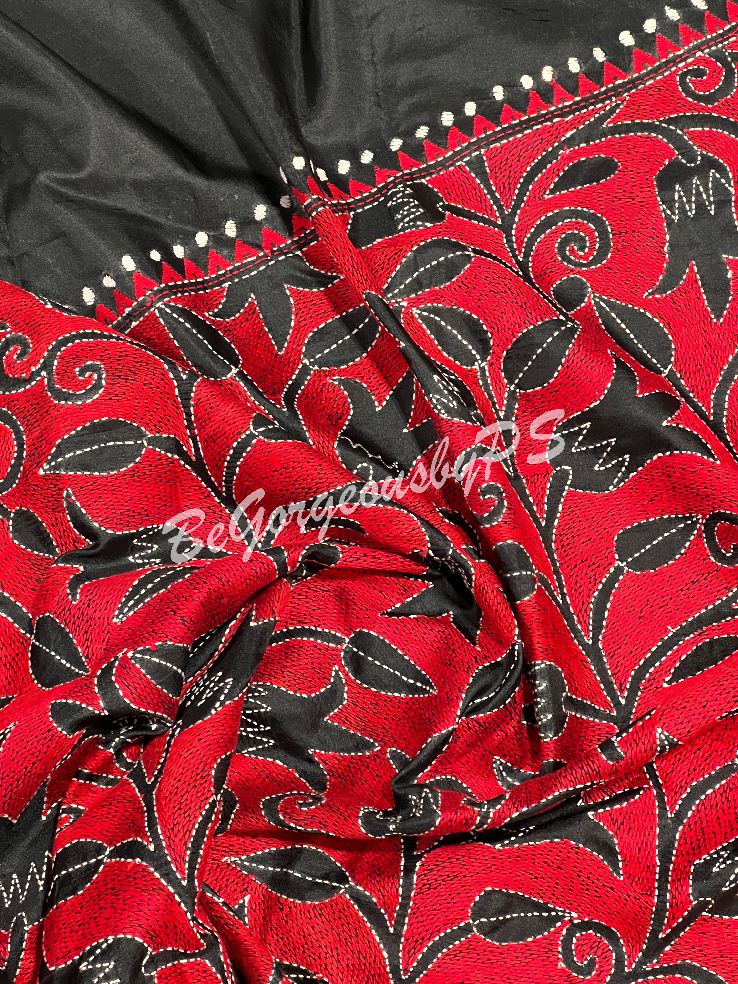 KANTHA BANGALORE SILK RED SAREE