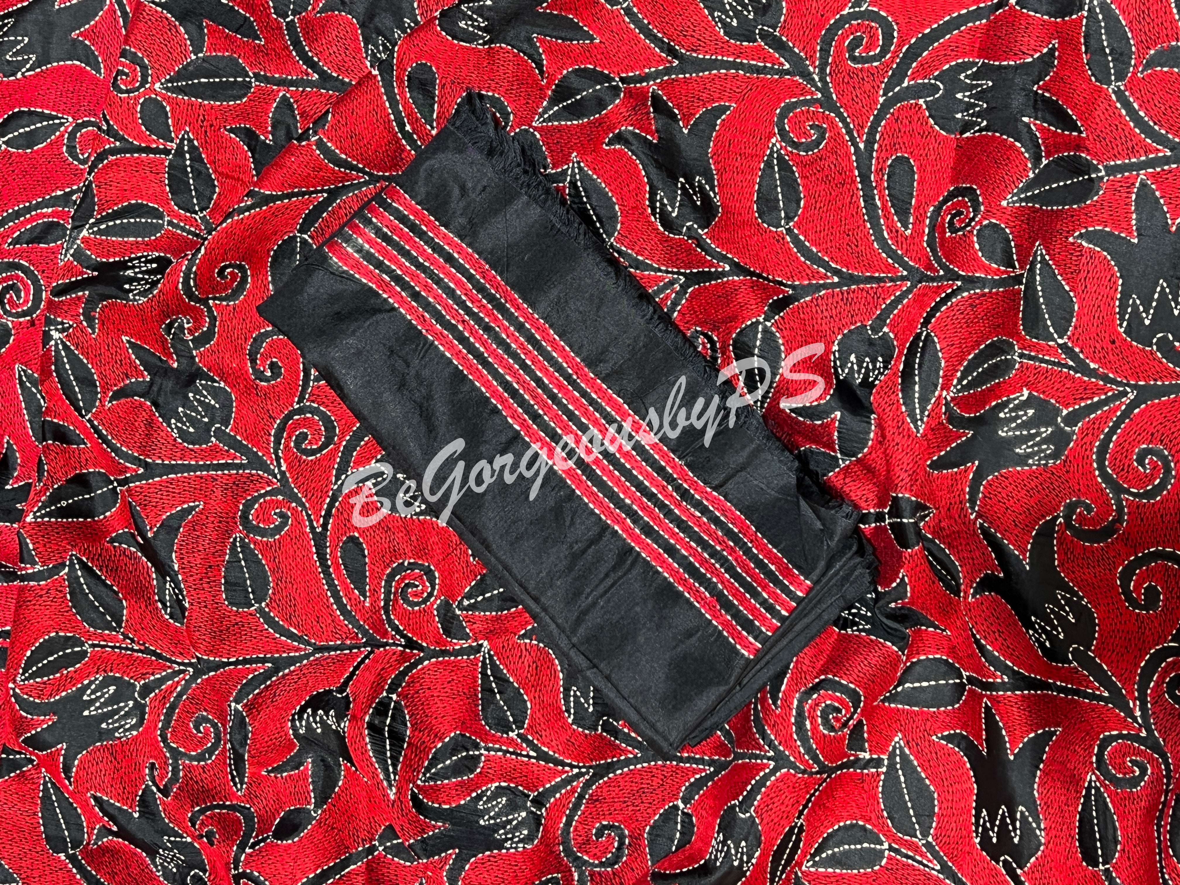 KANTHA BANGALORE SILK RED SAREE