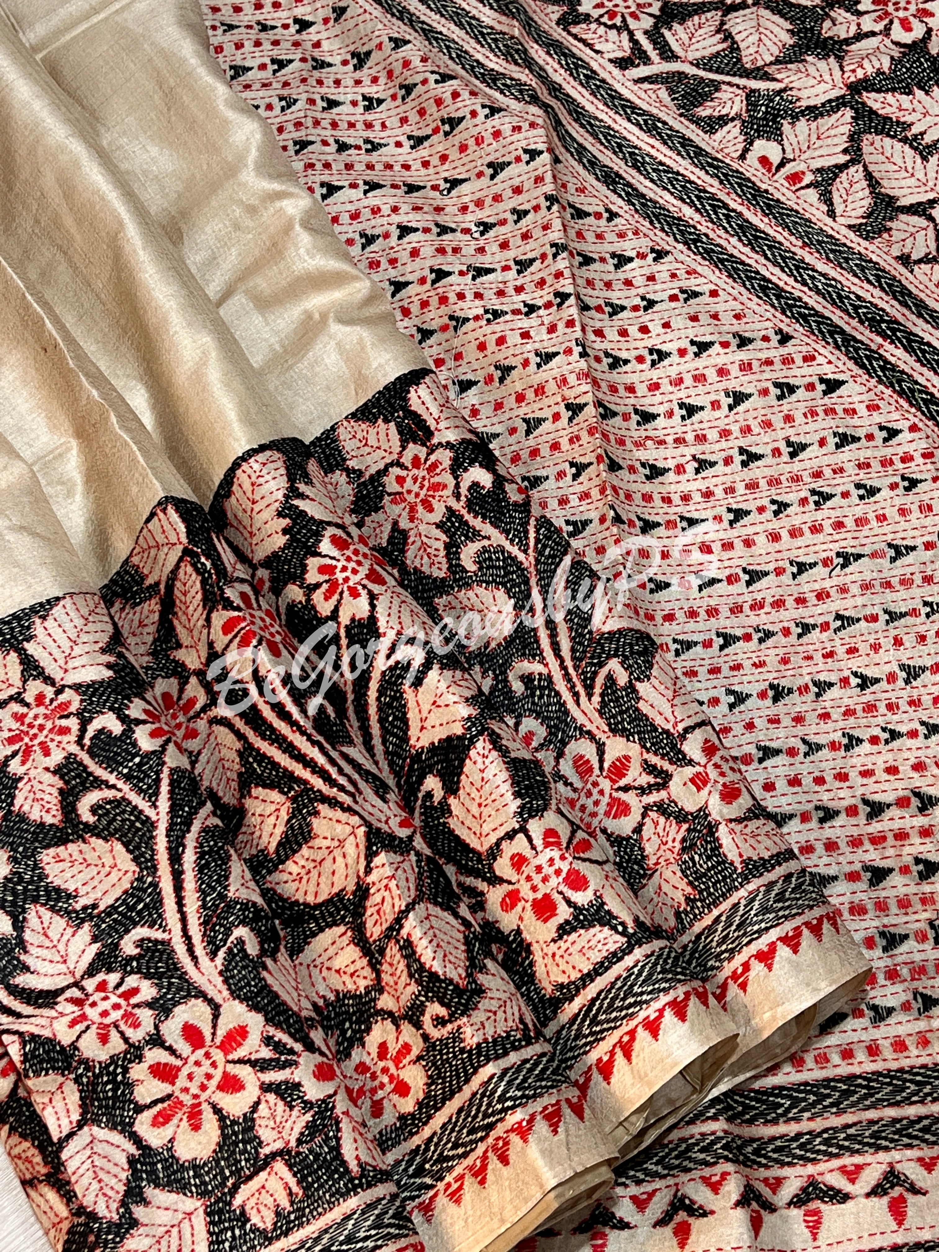 KANTHA TUSSAR FLOWERS REVERS KANTHA SAREE