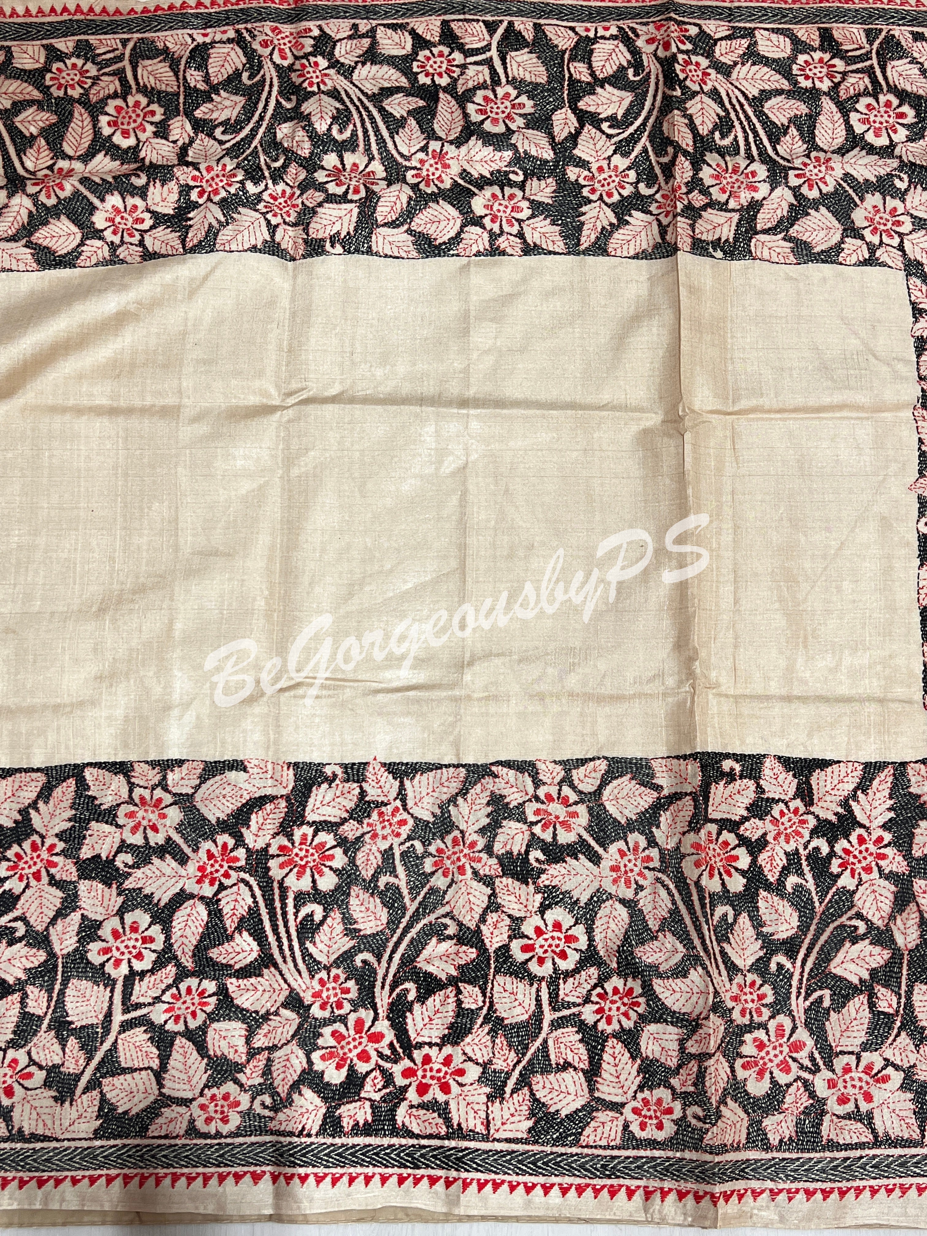 KANTHA TUSSAR FLOWERS REVERS KANTHA SAREE