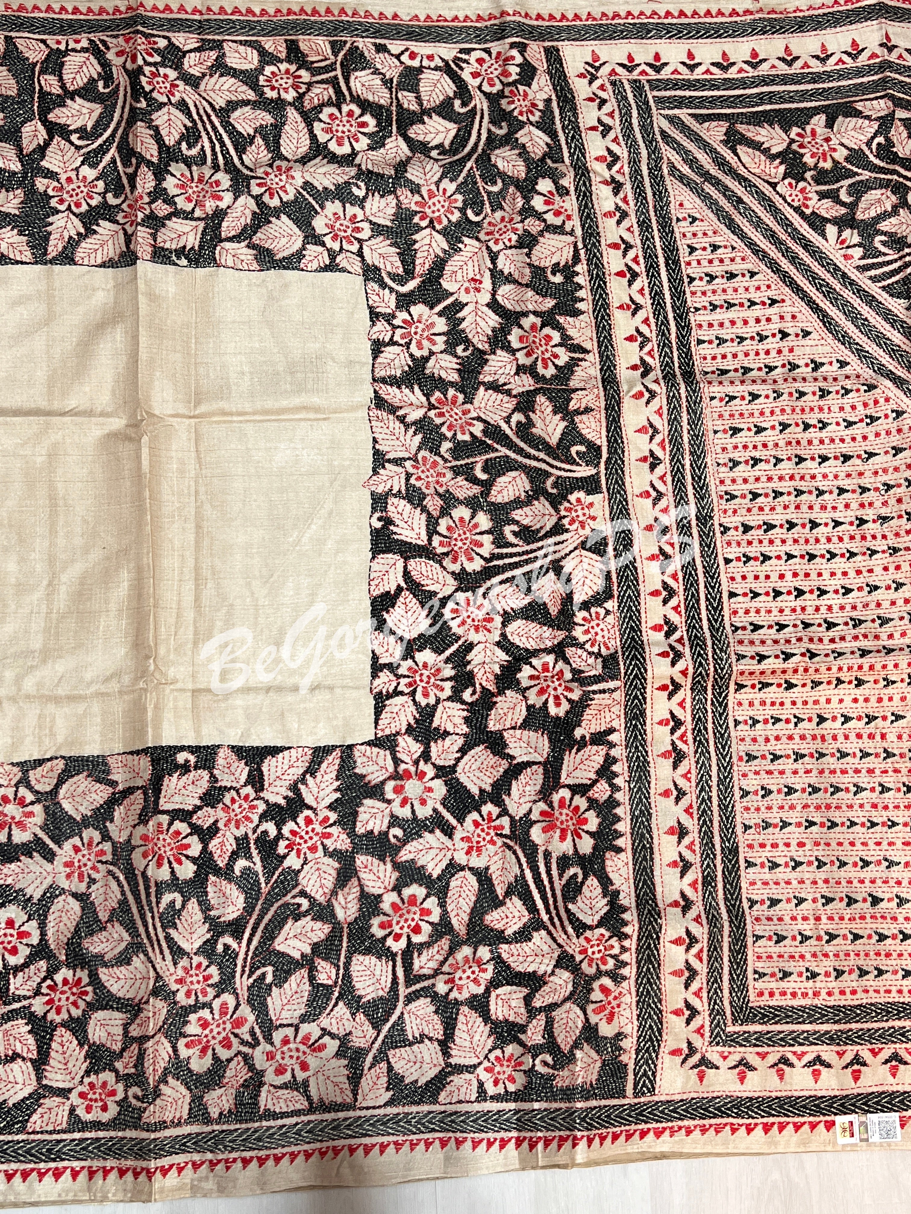 KANTHA TUSSAR FLOWERS REVERS KANTHA SAREE
