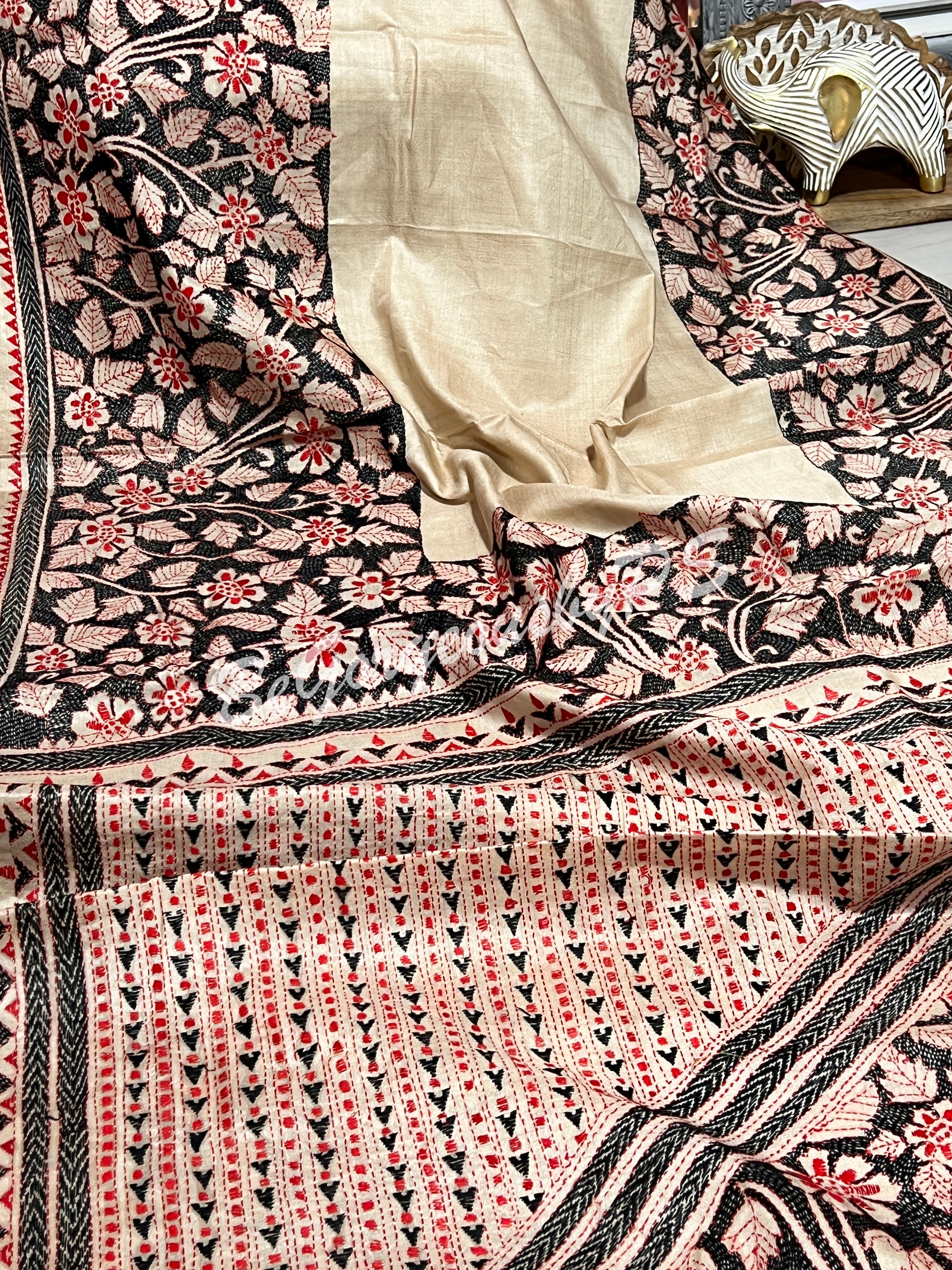 KANTHA TUSSAR FLOWERS REVERS KANTHA SAREE