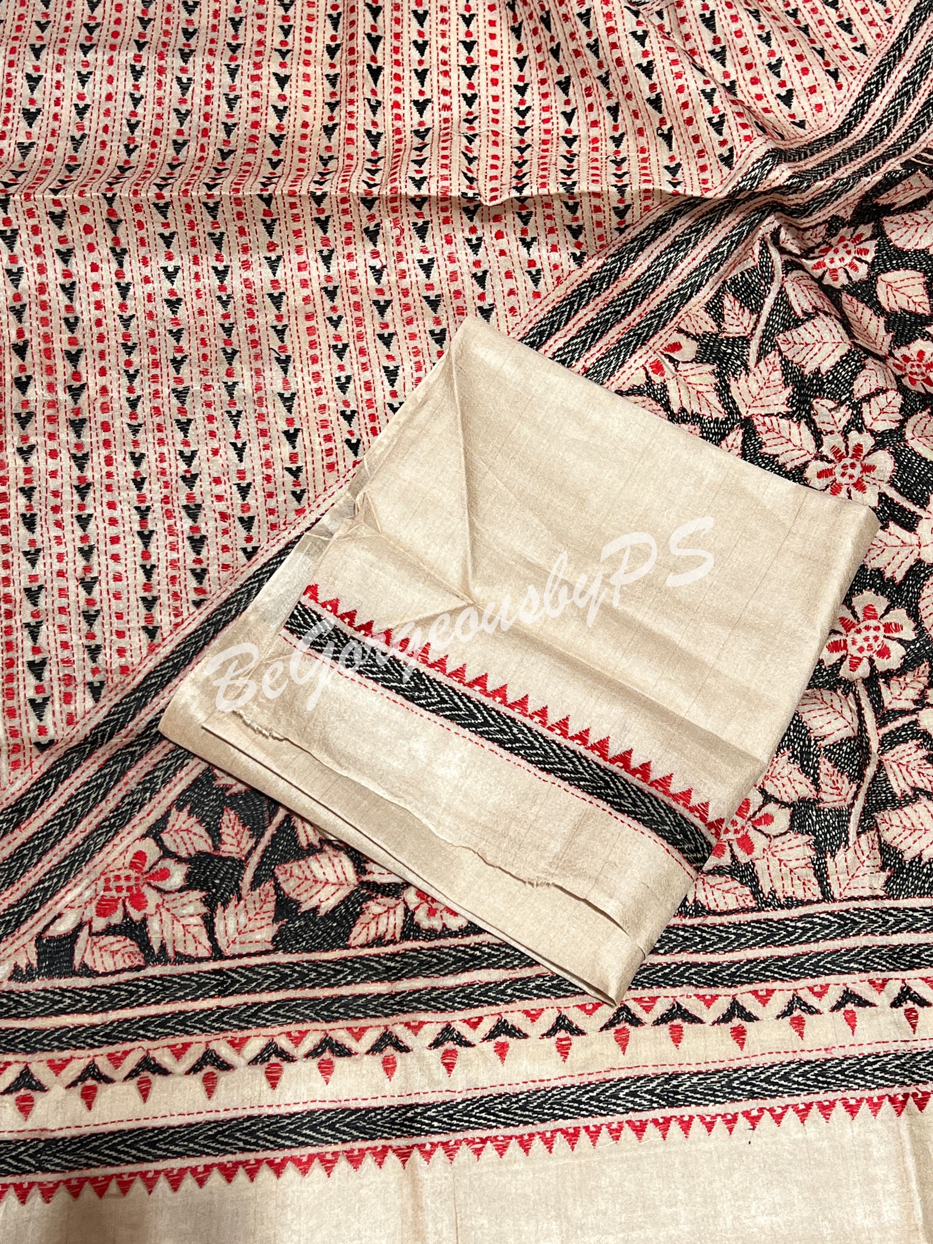 KANTHA TUSSAR FLOWERS REVERS KANTHA SAREE